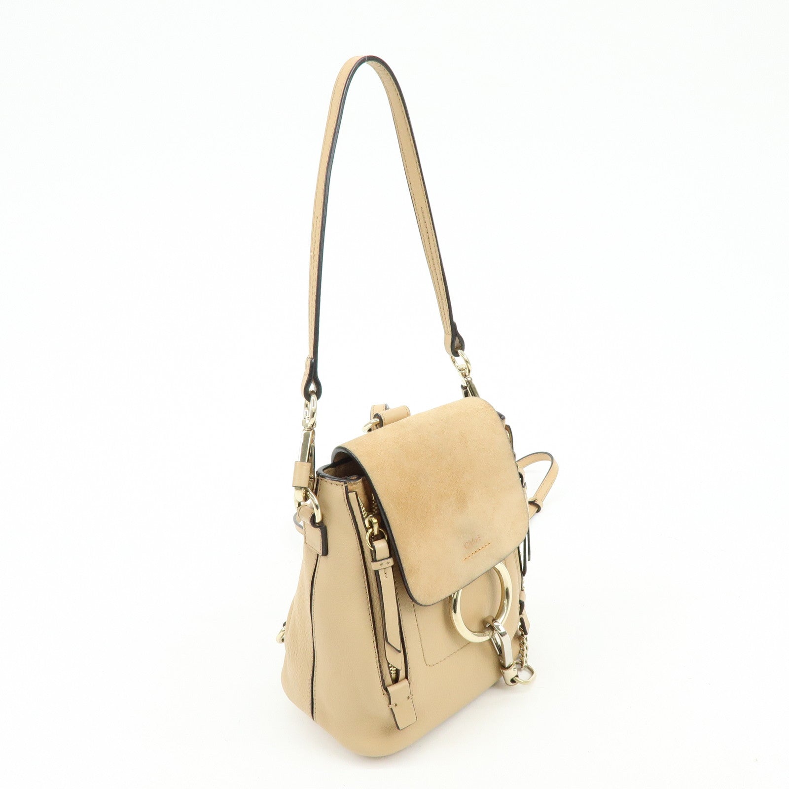 Chloe Faye Suede Leather 2Way Bag Backpack Hand Bag Beige