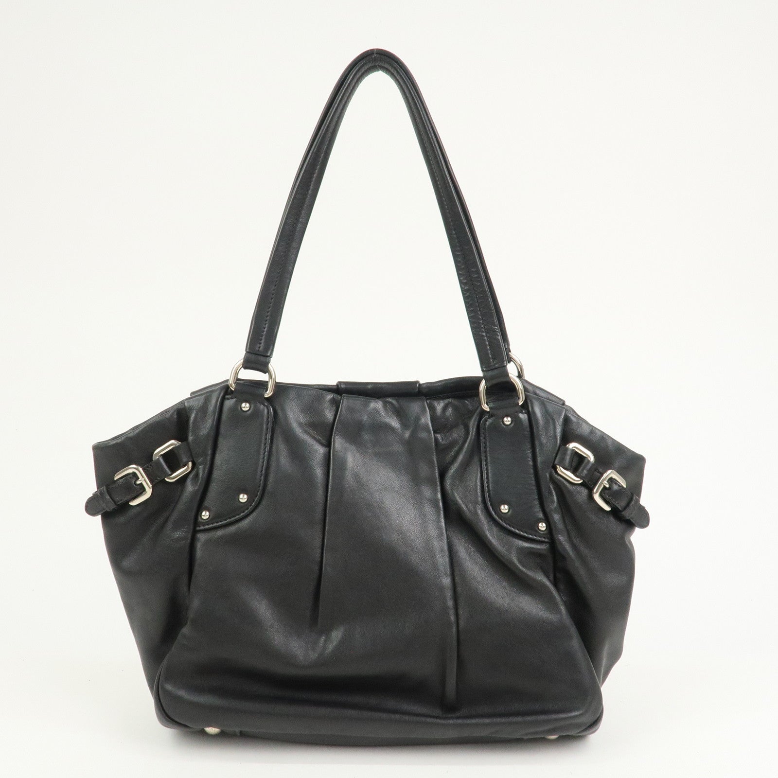 PRADA Logo Leather Shoulder Bag Hand Bag Black BR3974