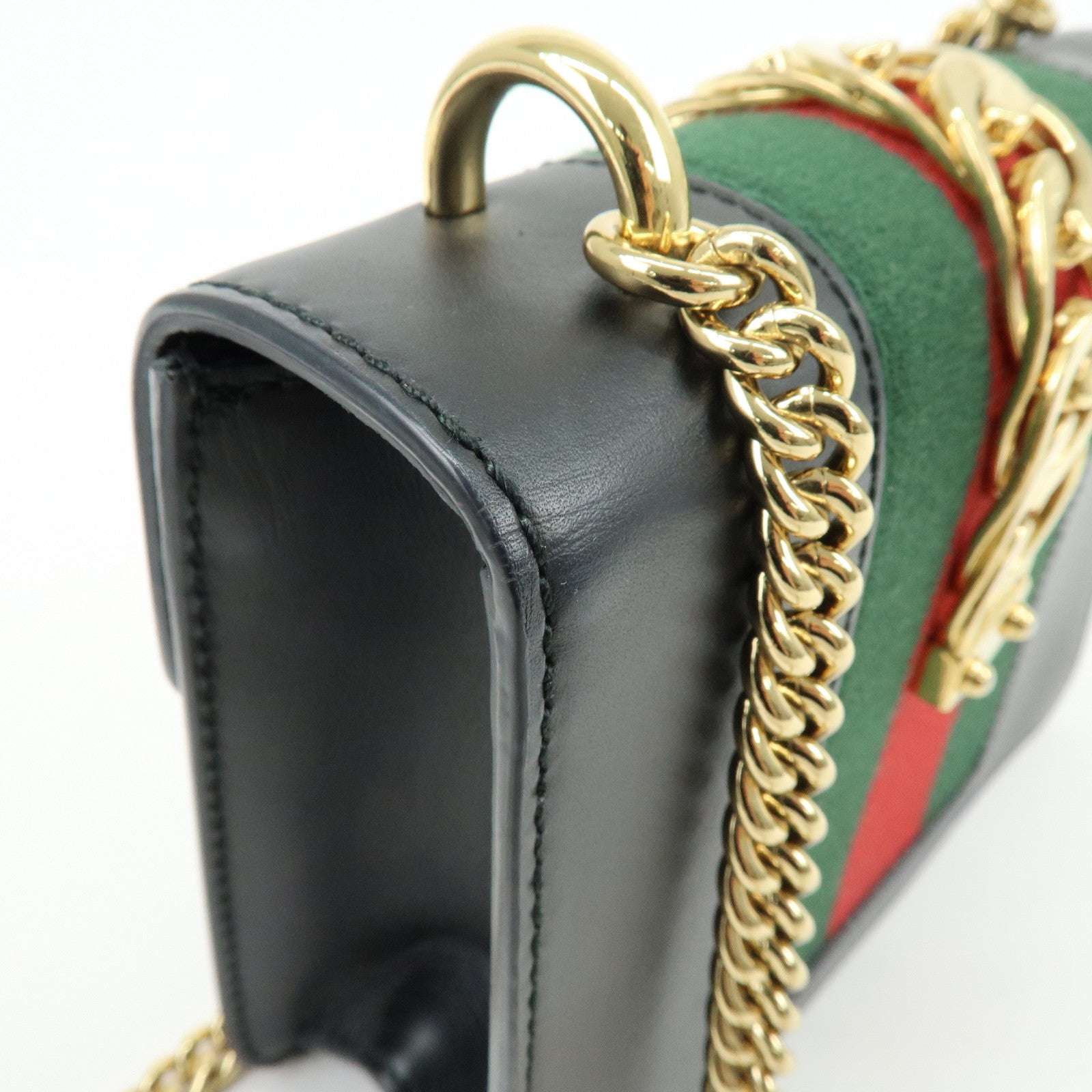 GUCCI Sylvie Sherry Leather Chain Shoulder Bag Black 431666