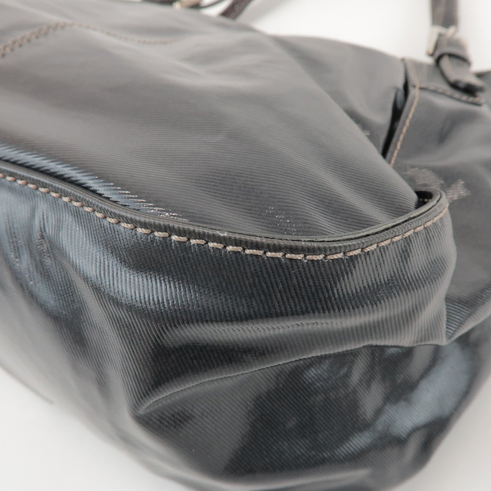 TOD'S PVC Coated Canvas Leather Tote Bag Hand Bag Black