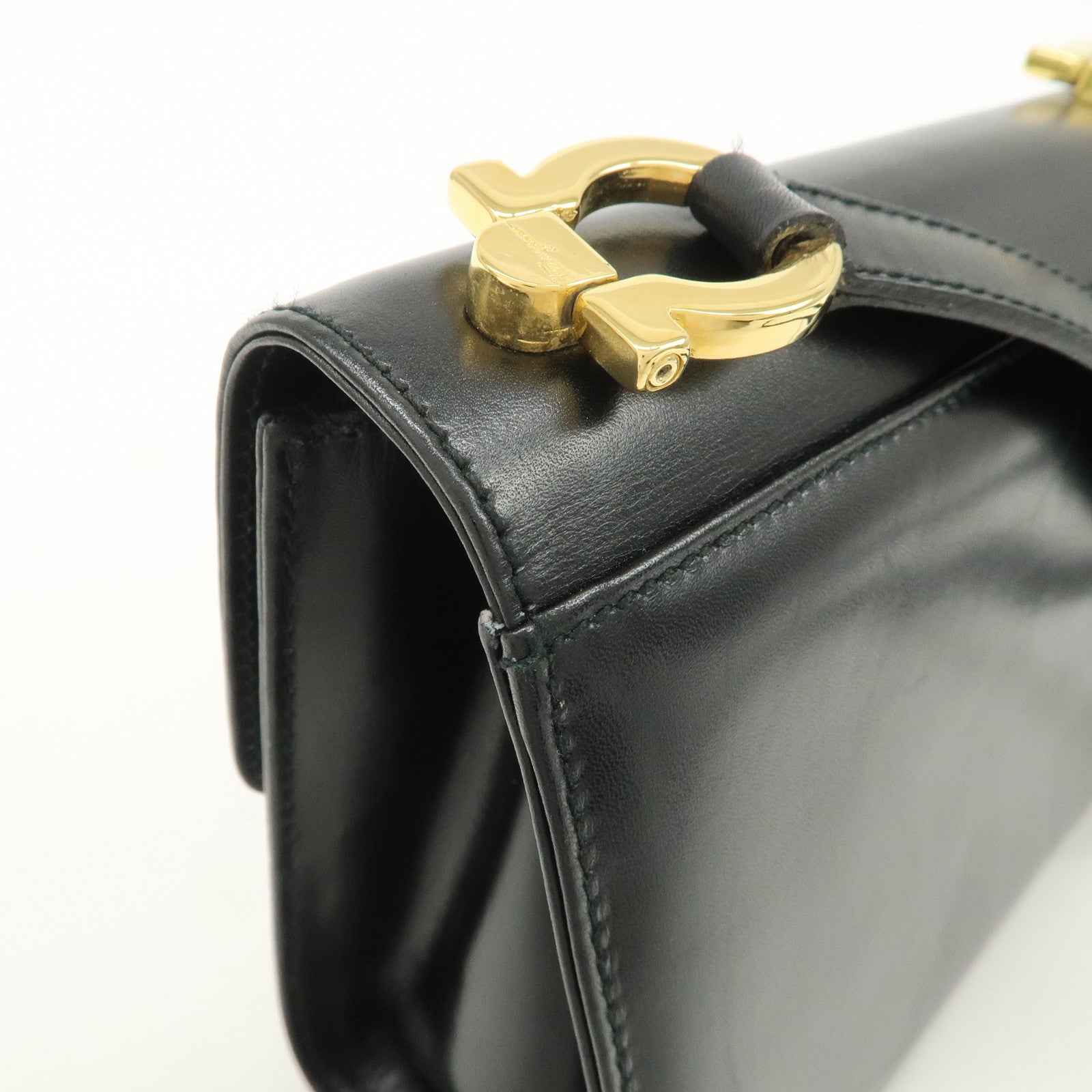 Ferragamo Gancini Leather Shoulder Bag Black