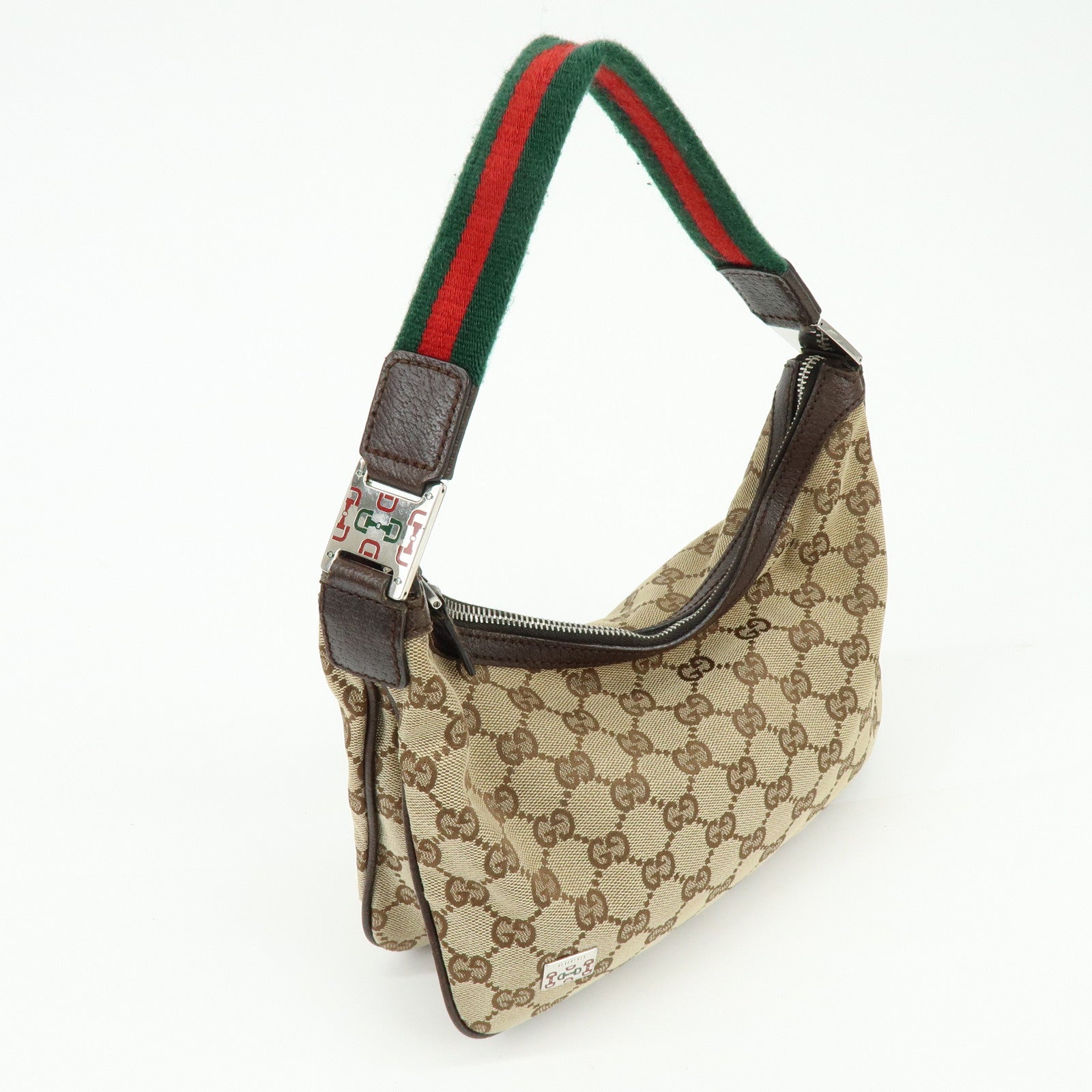 GUCCI Sherry Line GG Canvas Leather Hand Bag Beige Brown 145812