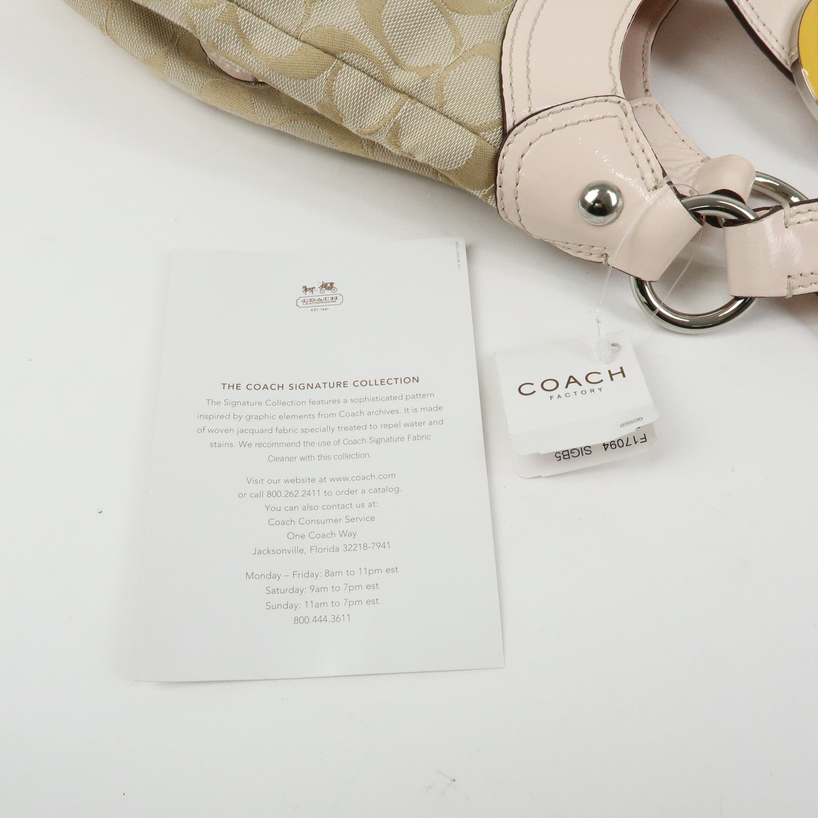 COACH Signature Canvas Patent Leather Hand Bag Beige