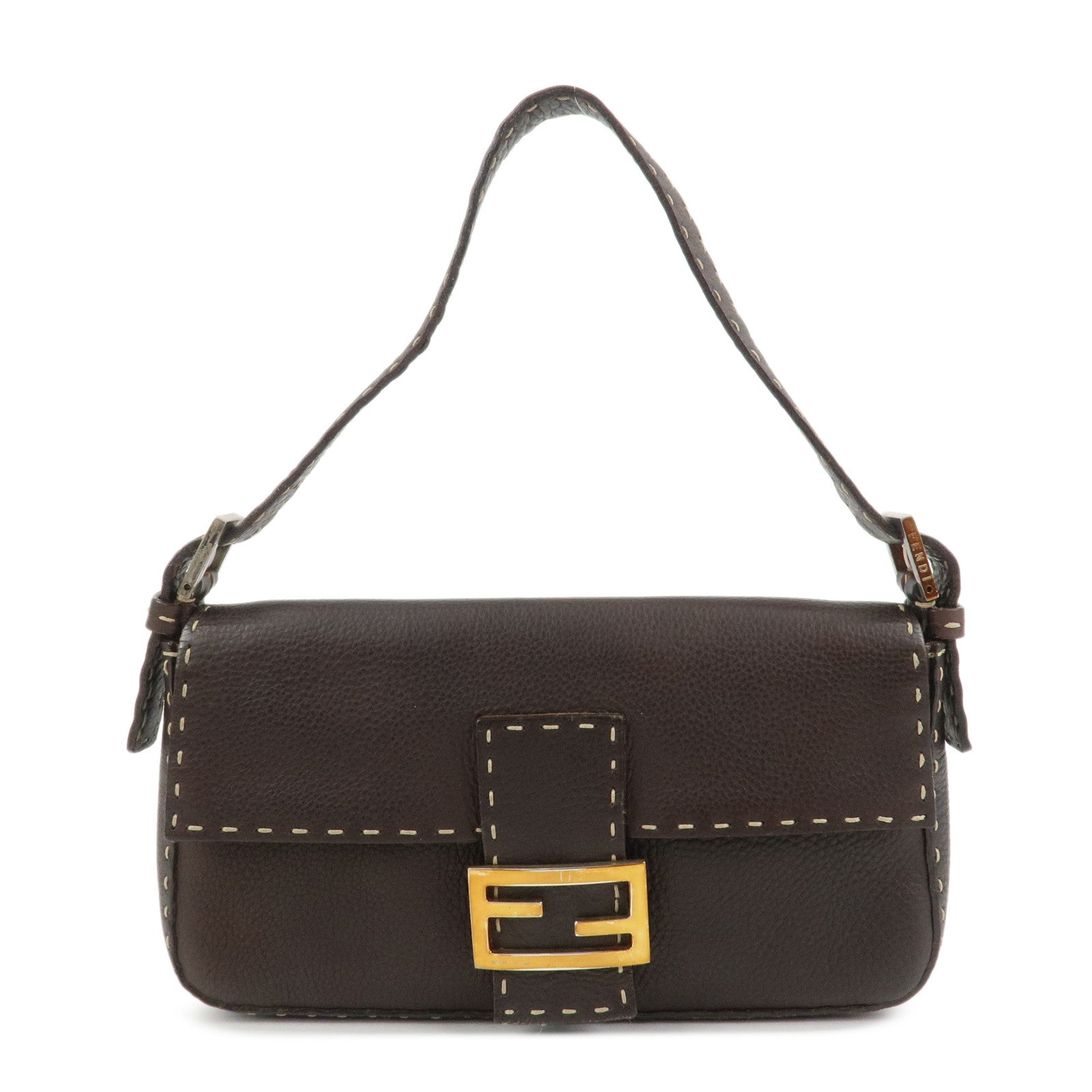 FENDI Mamma Baguette Selleria Logo Leather Shoulder Bag 8BR000