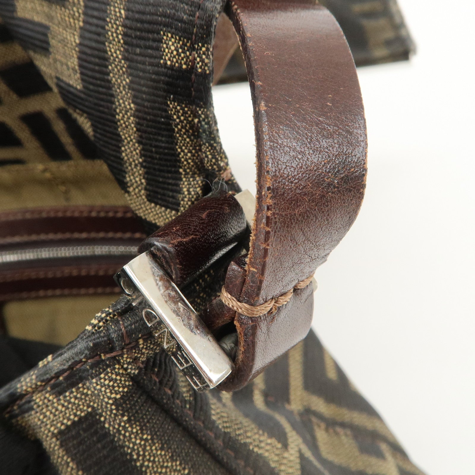 FENDI Zucca Canvas Leather Shoulder Bag Hand Bag Brown 26640