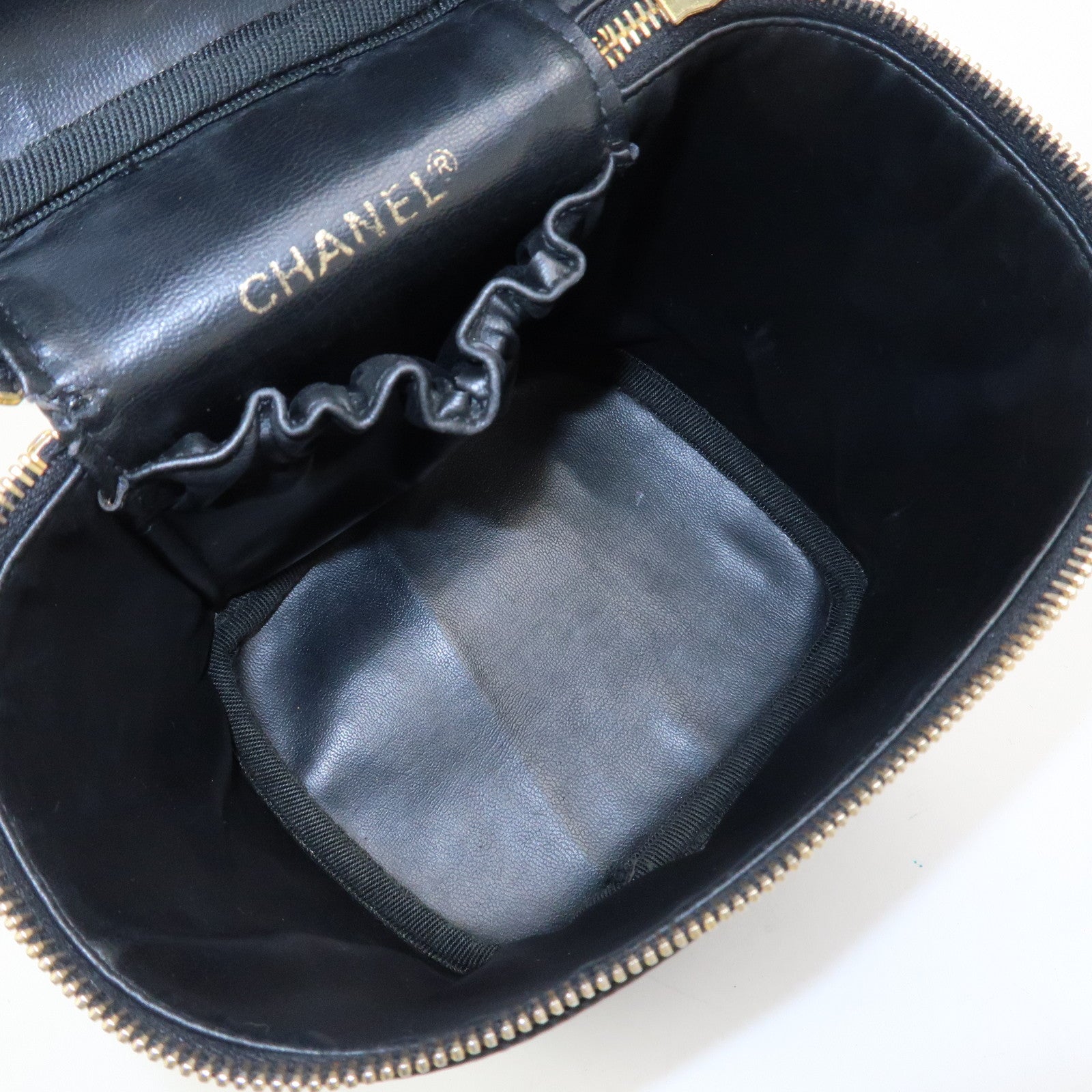 CHANEL Bicolore Lambskin Vanity Bag Hand Bag Black A01619