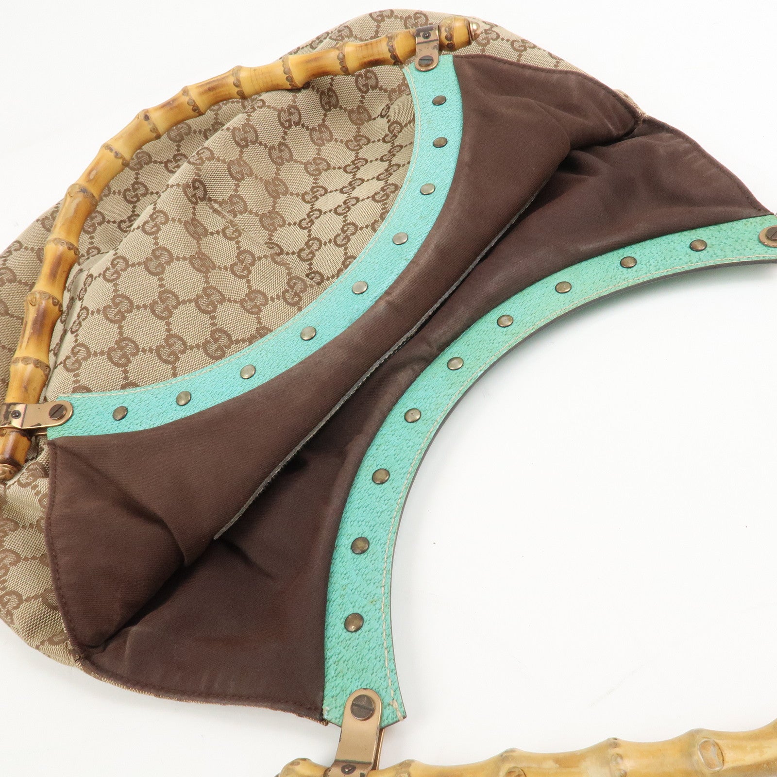 GUCCI Bamboo GG Canvas Leather Shoulder Bag Hand Bag Beige 124293