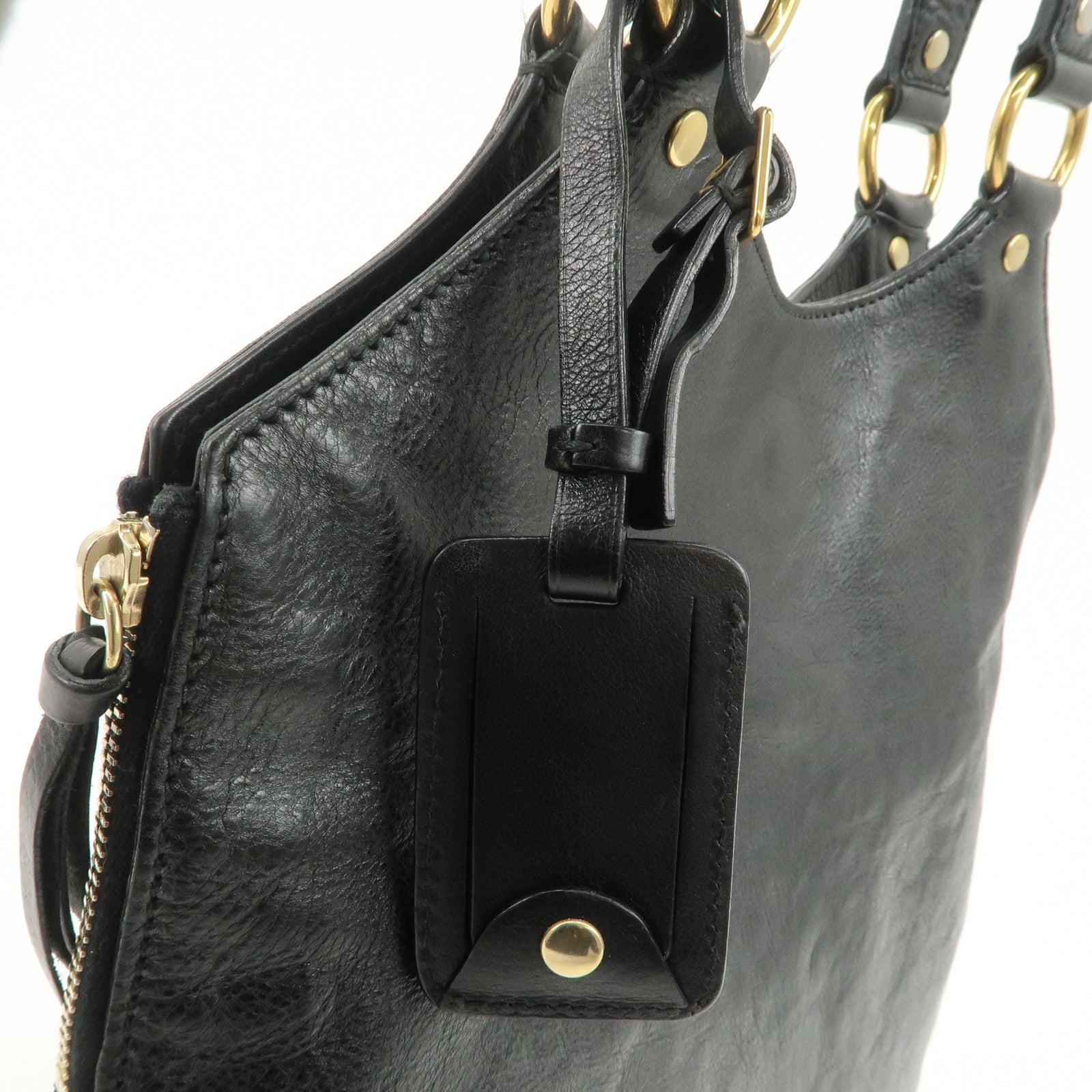 SAINT LAURENT Metropolis Rive Gauche Leather Tote Bag Black 177739