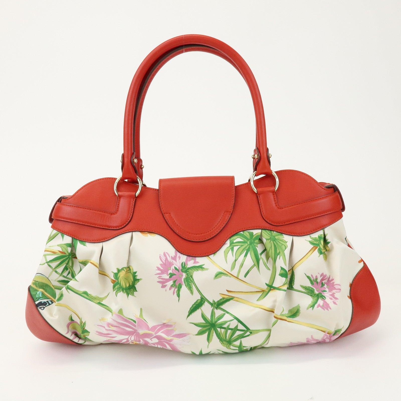 Ferragamo Gancini Logo Satin Leather Shoulder Bag Hand Bag Ivory