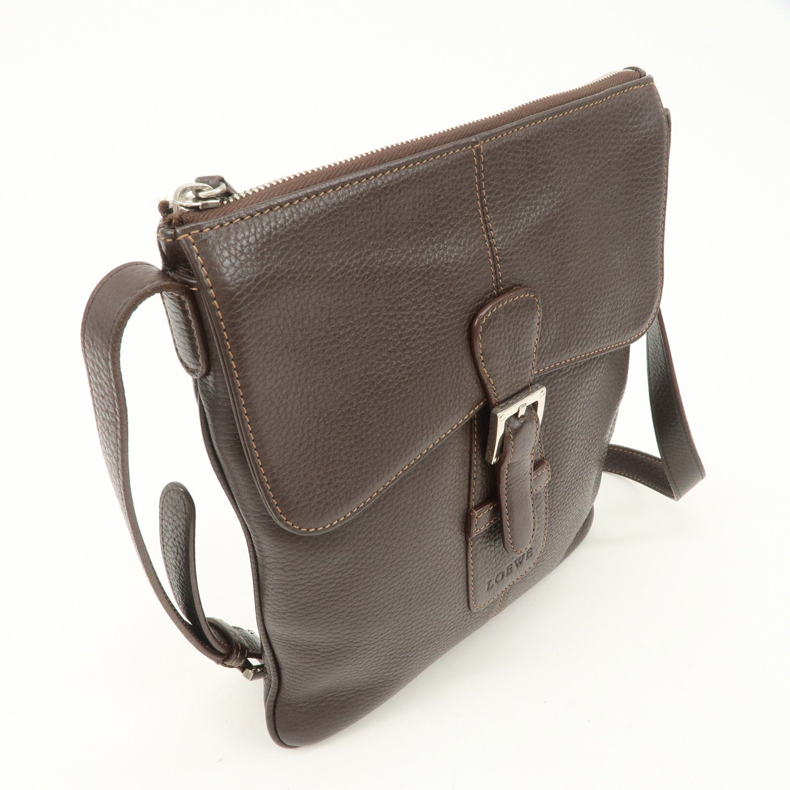 LOEWE Senda Logo Leather Shoulder Bag Crossbody Bag Brown
