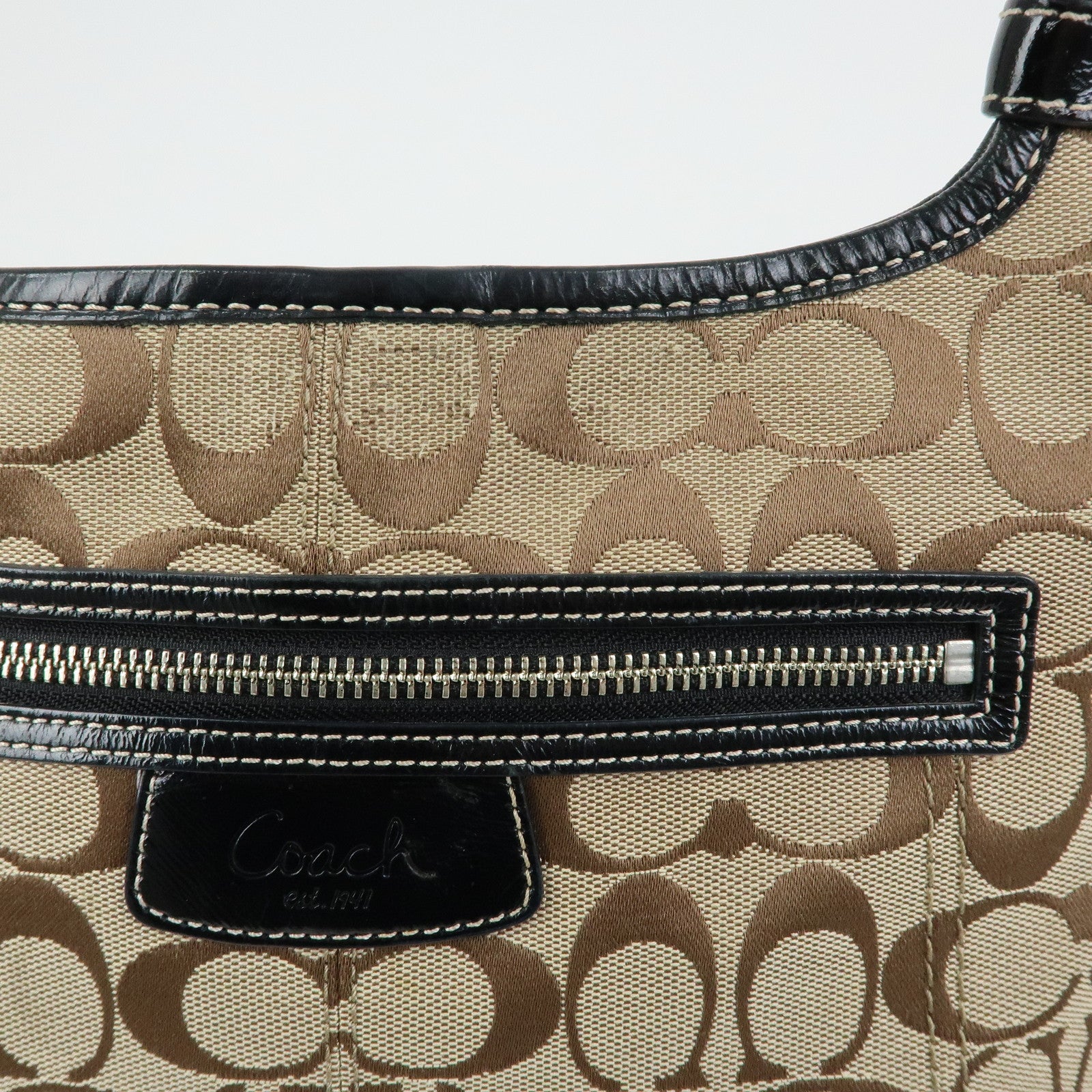 COACH Signature Set of 2 Canvas Leather Shoulder Bag Beige Black