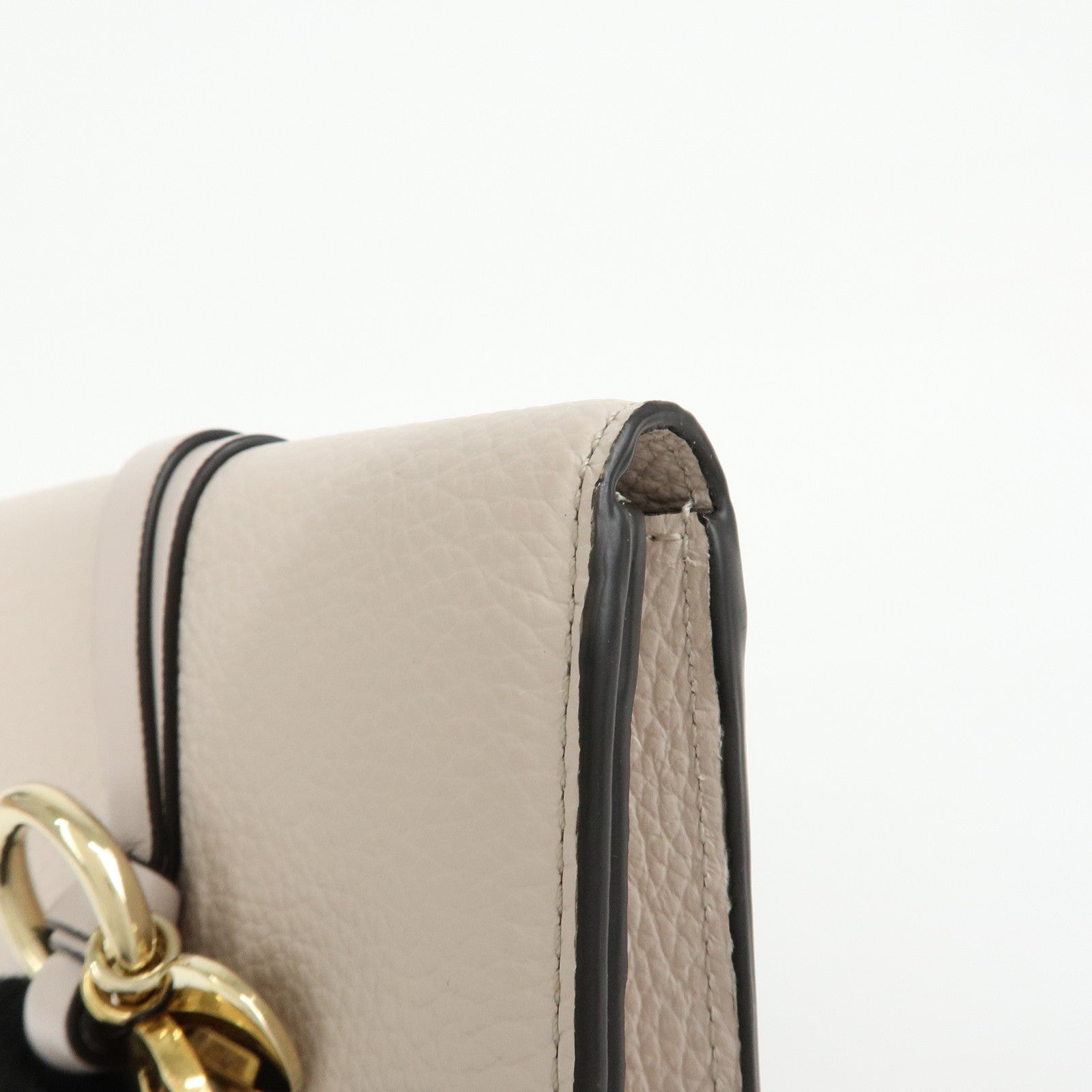Chloe Alphabet Leather Card Case Mini Trifold Wallet Heart Ivory
