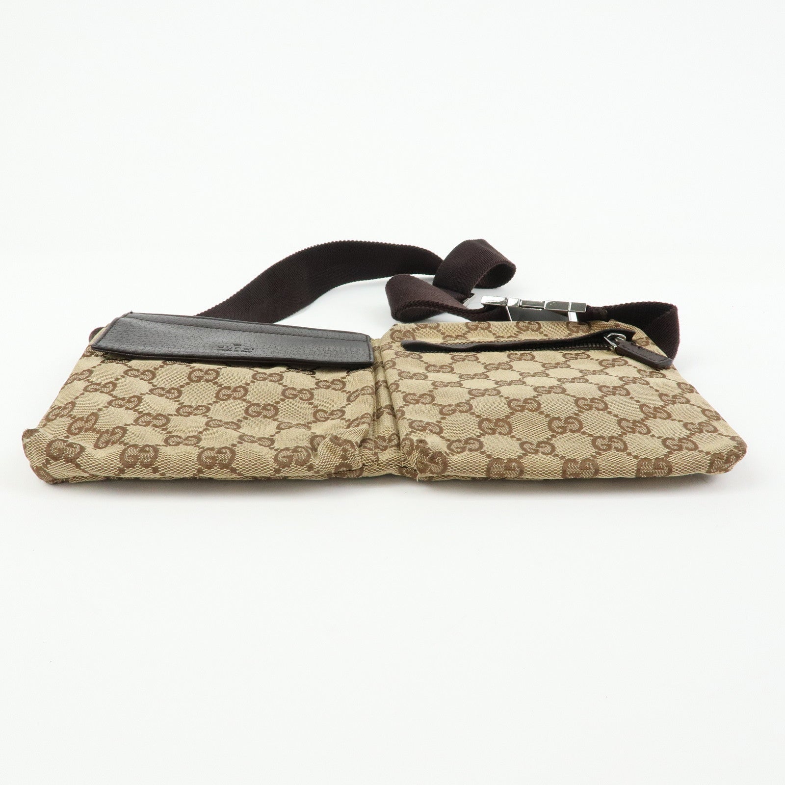 GUCCI GG Canvas Leather Waist Pouch Body Bag Beige Brown 28566