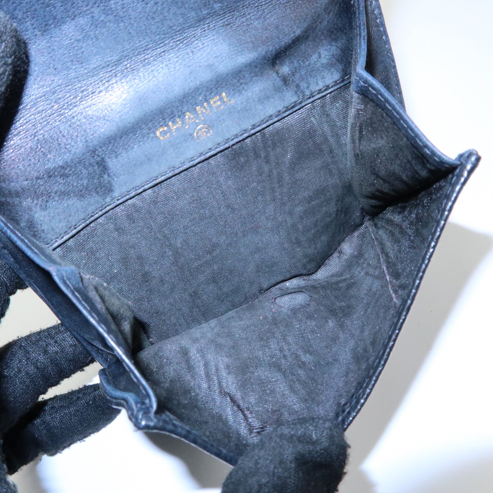 CHANEL COCO Mark Cavairskin Compact Wallet Black