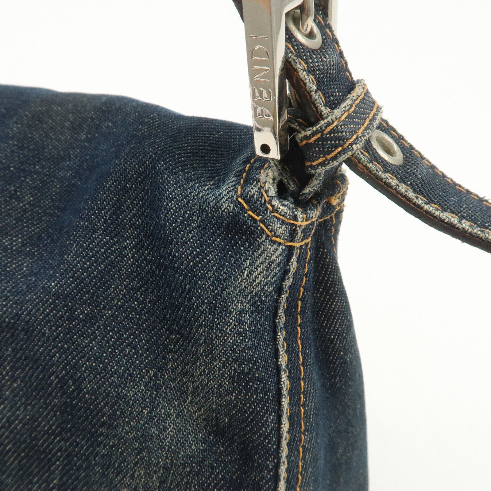 FENDI Mamma Baguette Denim Leather Shoulder Bag Hand Bag 26325