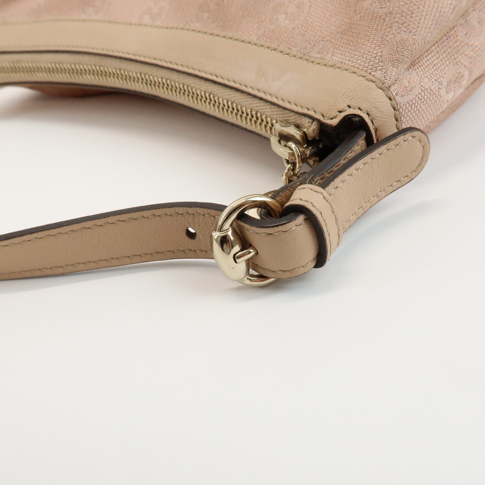 GUCCI Lovely Heart GG Canvas Leather Hand Bag Pink Beige 245938