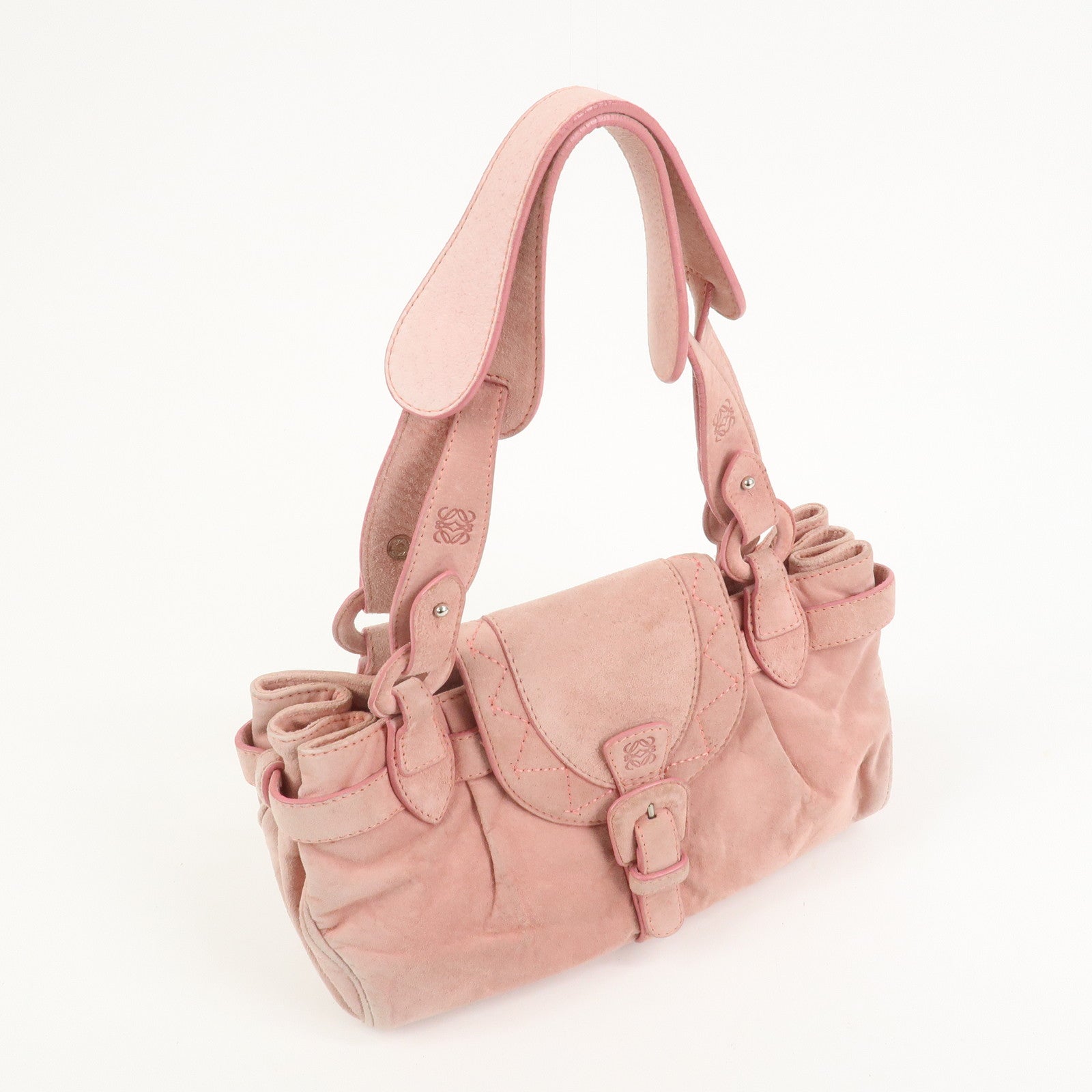 LOEWE Anagram Suede Shoulder Bag Hand Bag Pink
