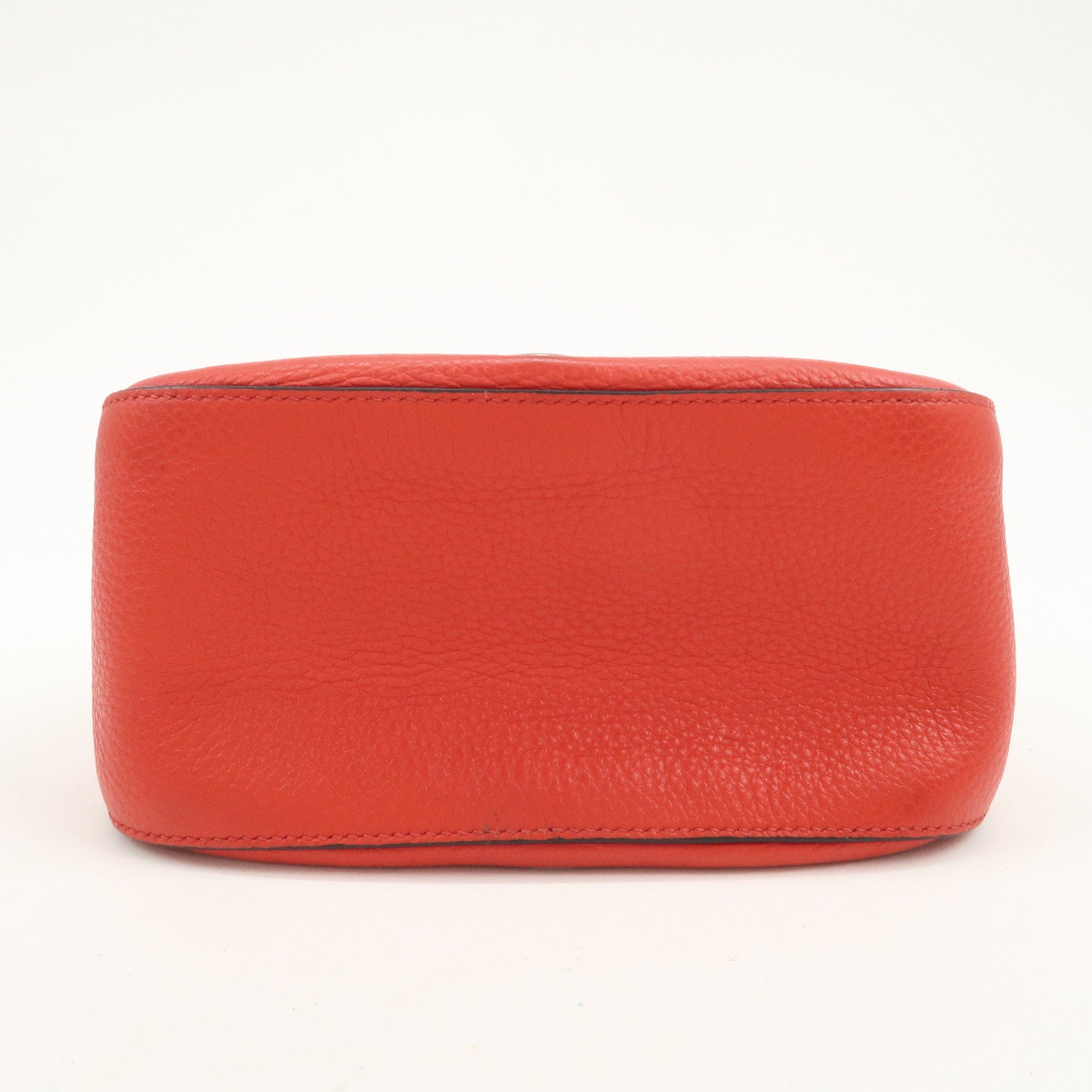 PRADA Logo Grommet Leather Chain Shoulder Bag Red Silver 1BA027