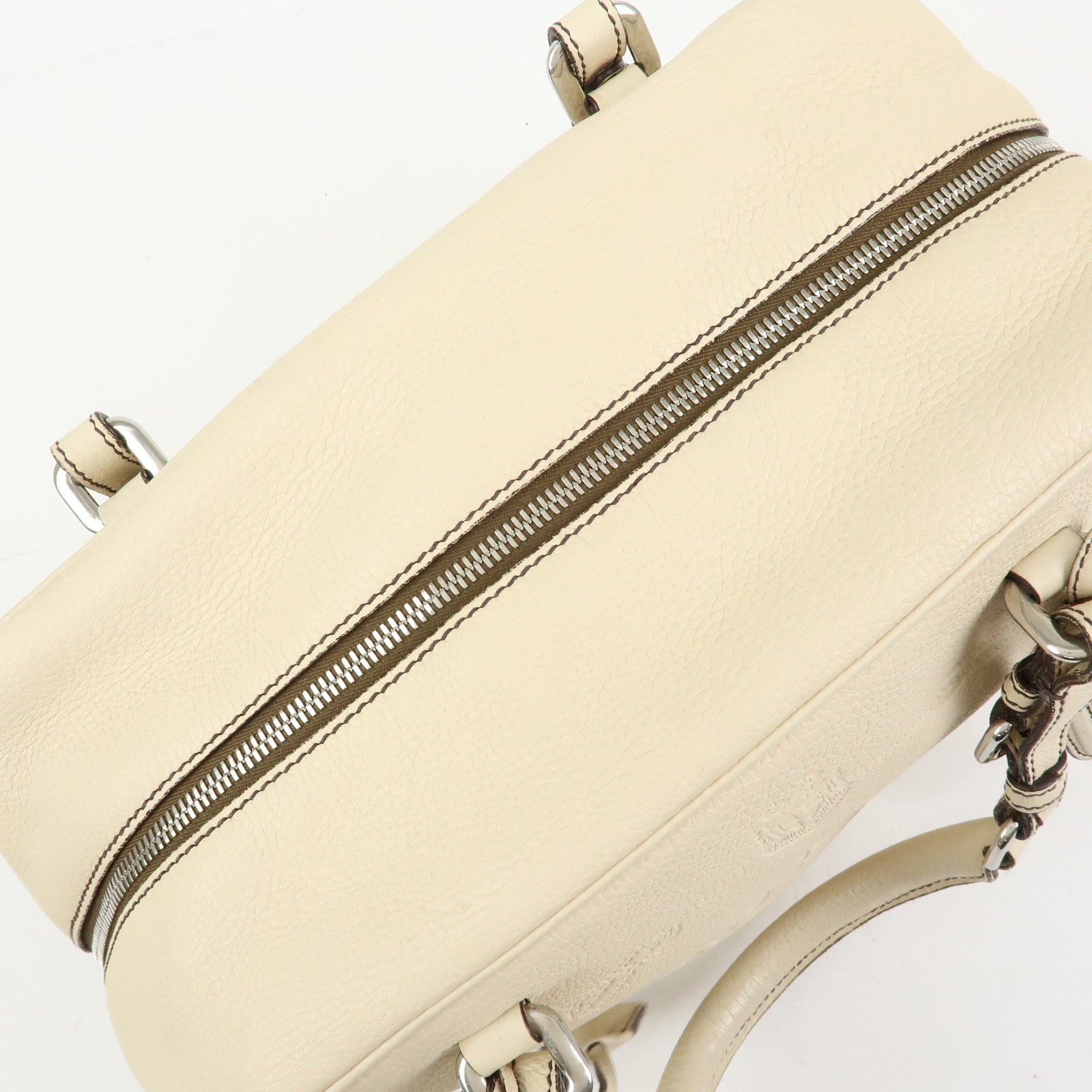 PRADA Vitello Daino Leather Boston Bag Shoulder Bag Ivory BR3091