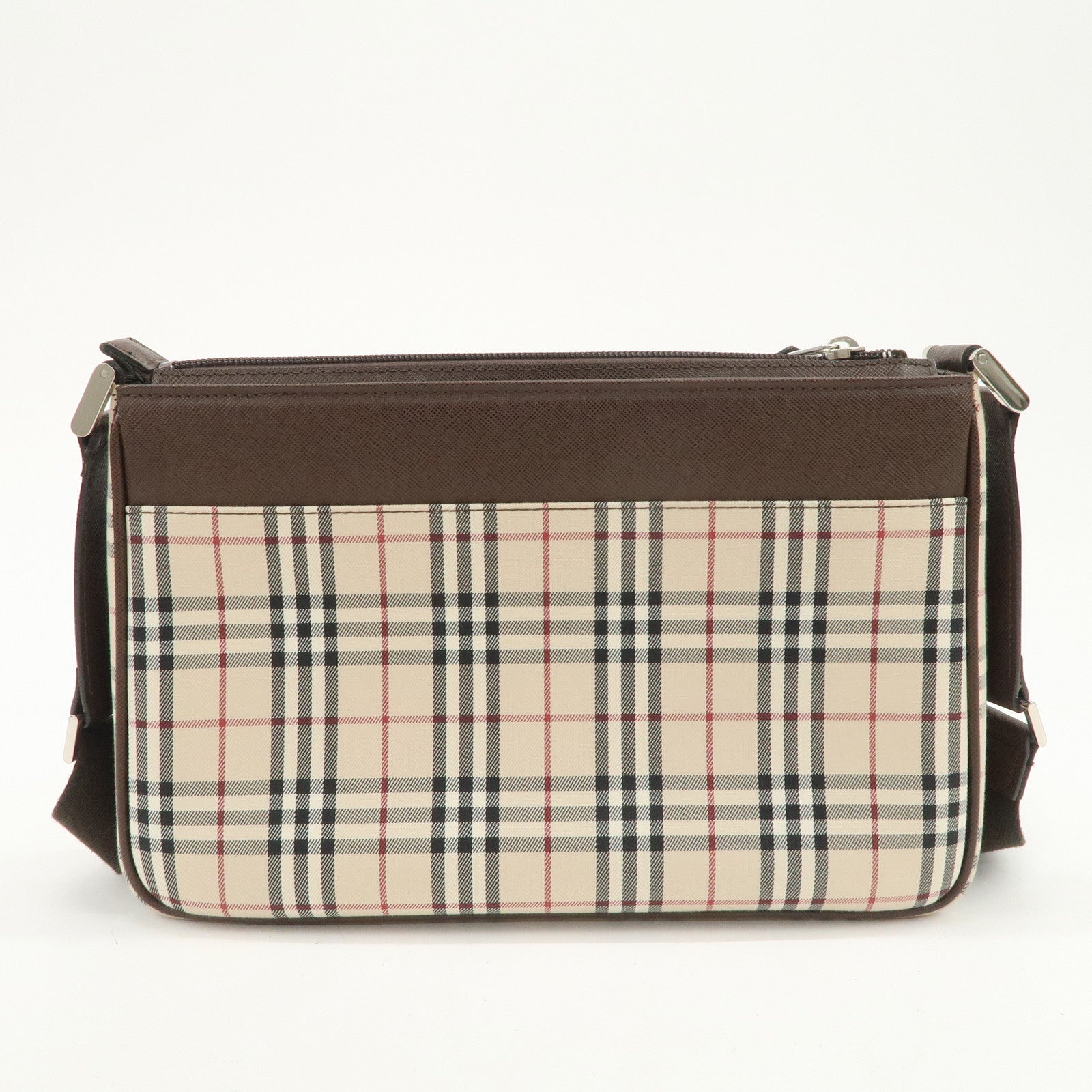 BURBERRY Nova Plaid Canvas Leather Shoulder Crossbody Bag Beige