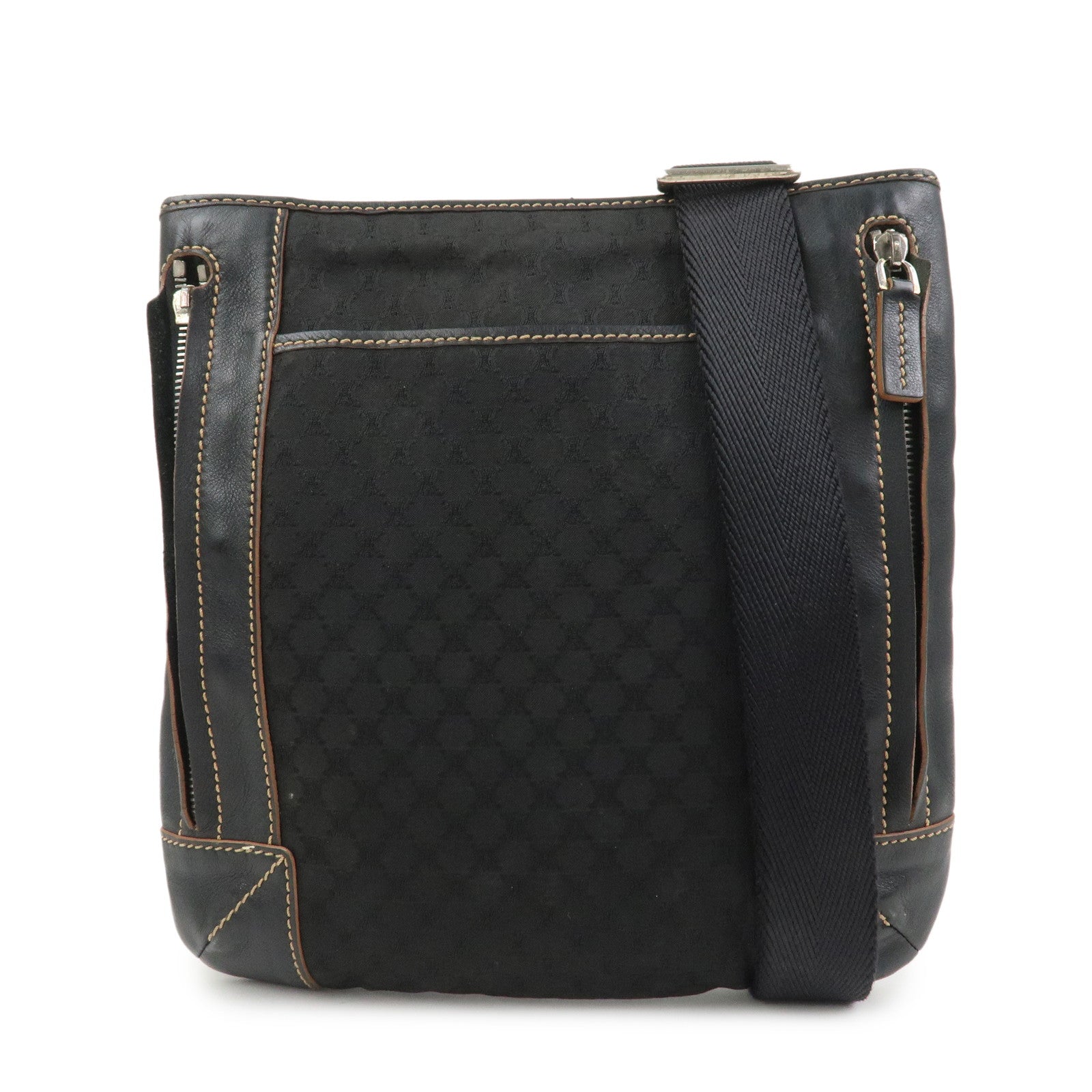 CELINE Macadam Logo Canvas Leather Shoulder Bag Crossbody Bag Black