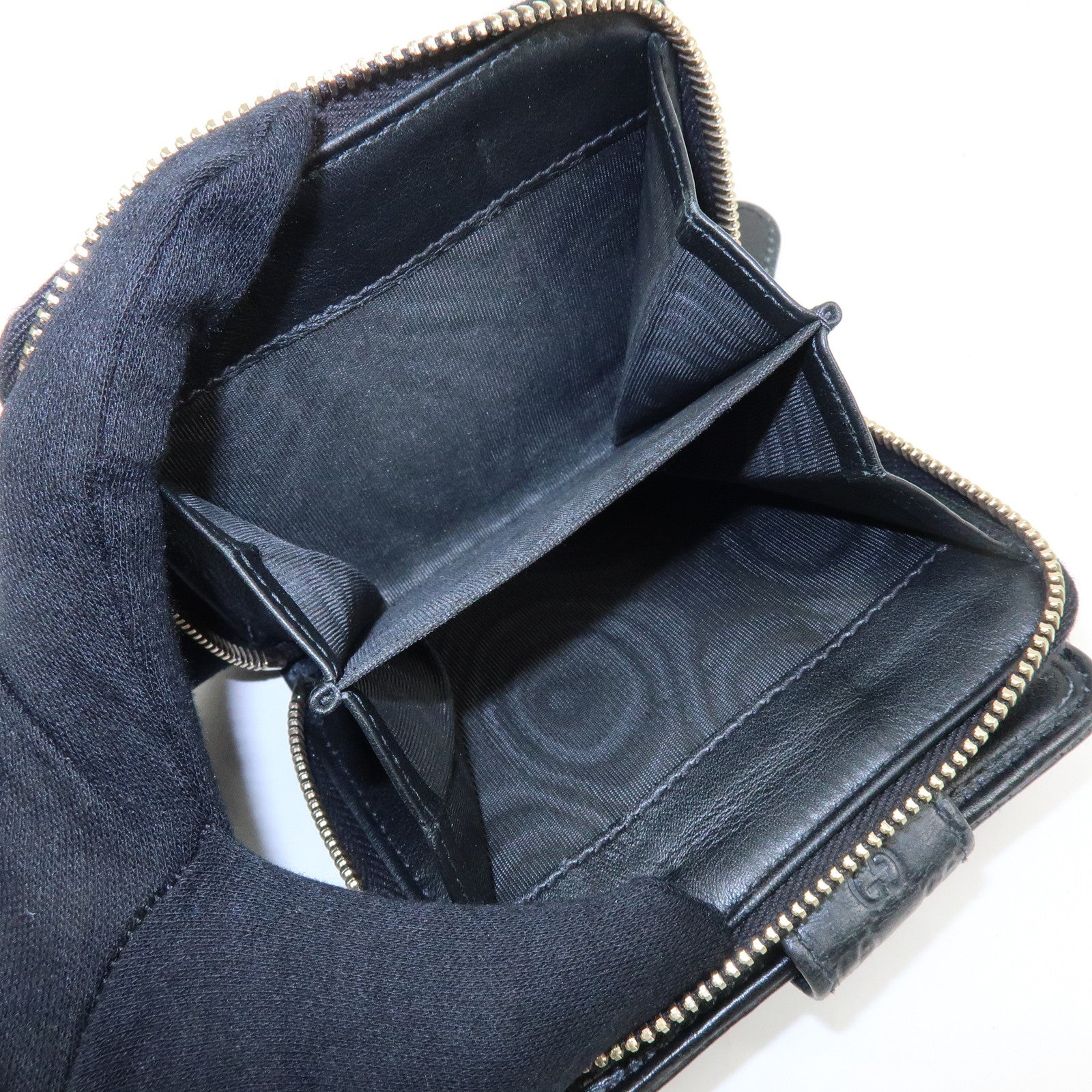 GUCCI Micro Guccissima Leather Bi-Fold Compact Wallet  Black 449395