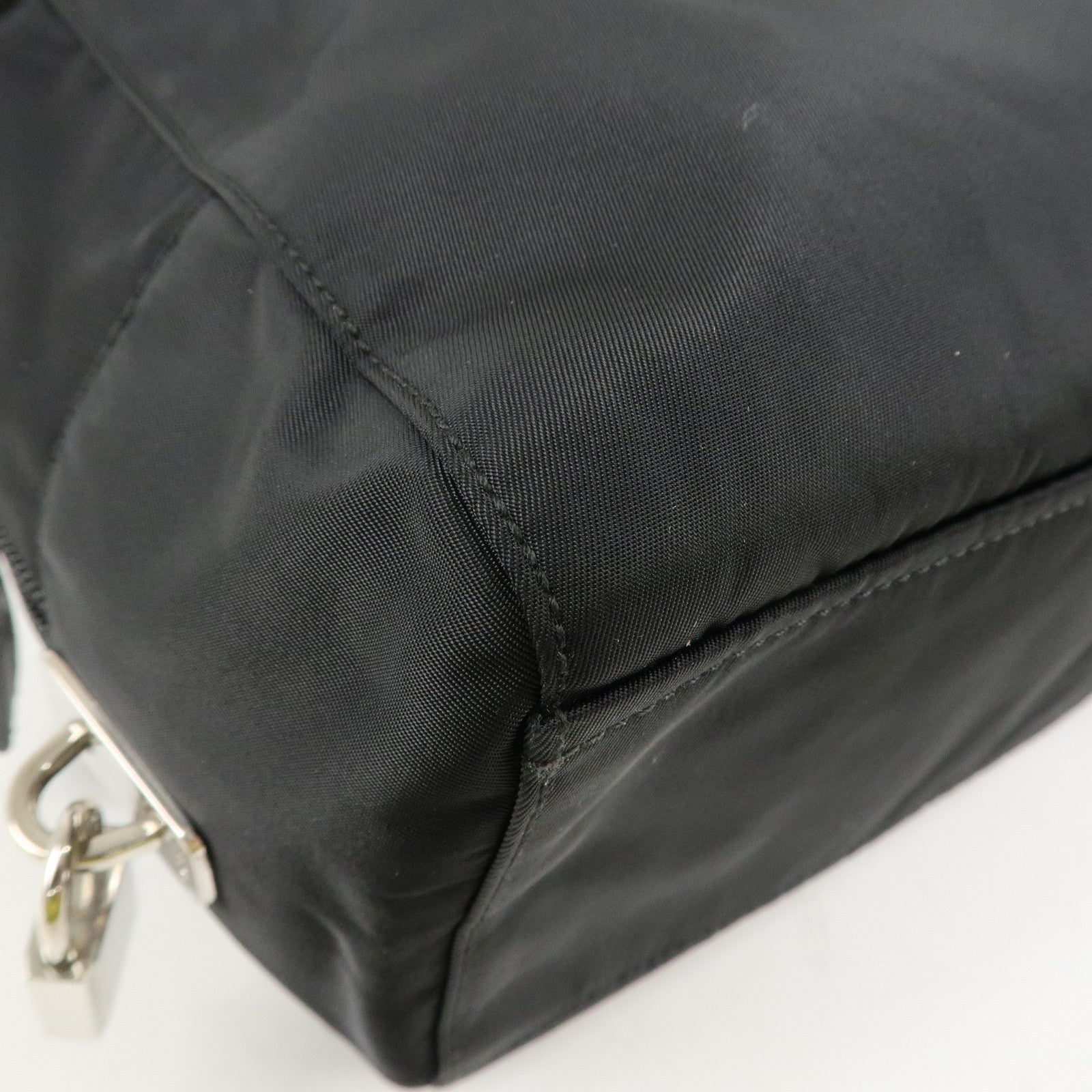 PRADA Evening Triangle Logo Leather Nylon Bijou Boston Bag Shoulder Bag Used