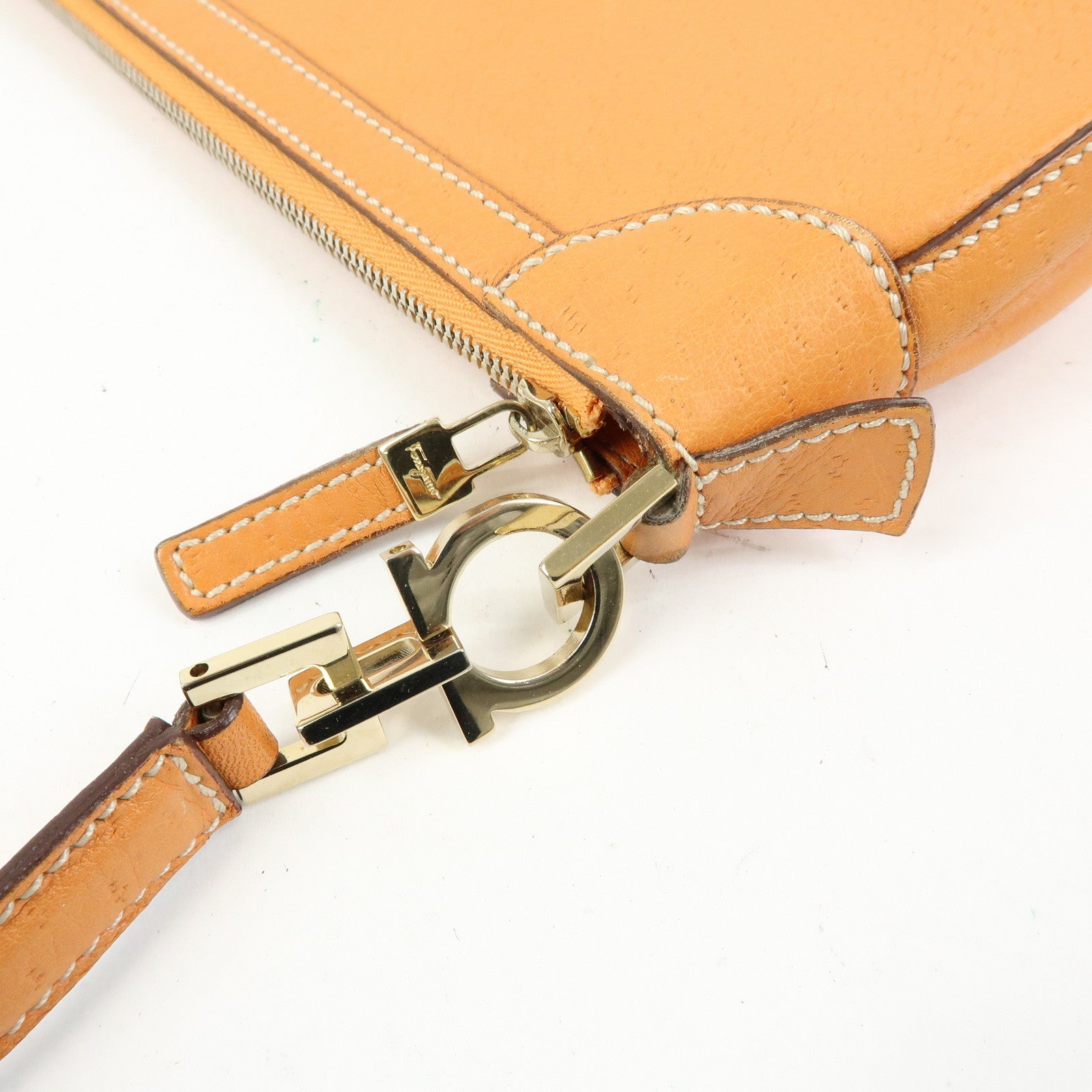 Ferragamo Gancini Leather Hand Bag Shoulder Bag Orange