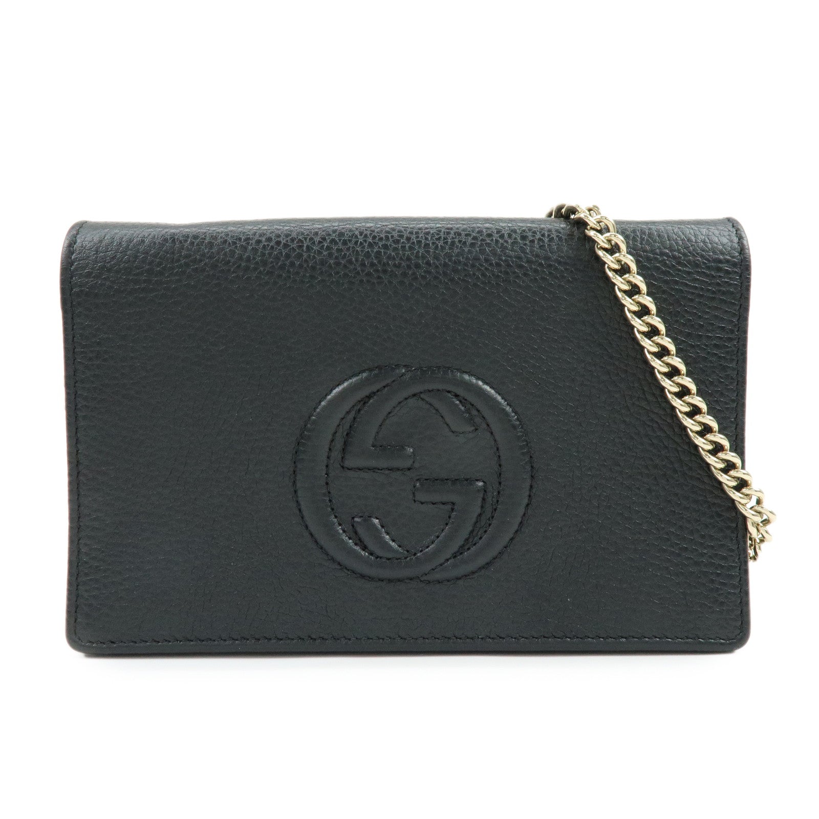 GUCCI SOHO Interlocking G Chain Shoulder Wallet Bag Black 598211