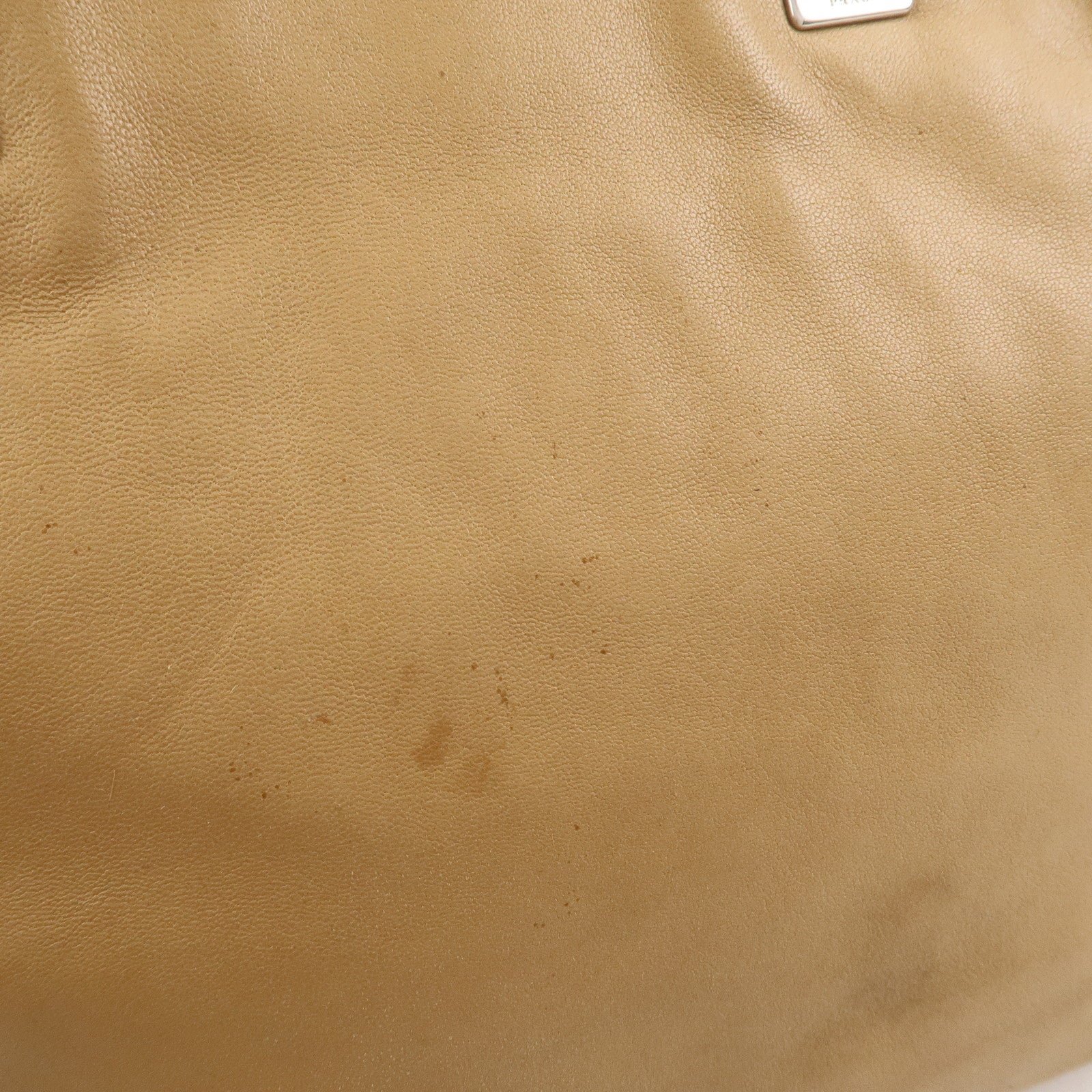 PRADA Triangle Logo Lambskin Tote Bag Shoulder Bag Beige BR1566