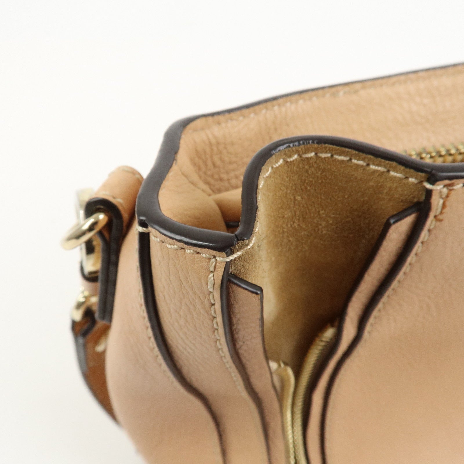 Chloe FAYE Leather Suede Hand Bag Pink Beige Gold