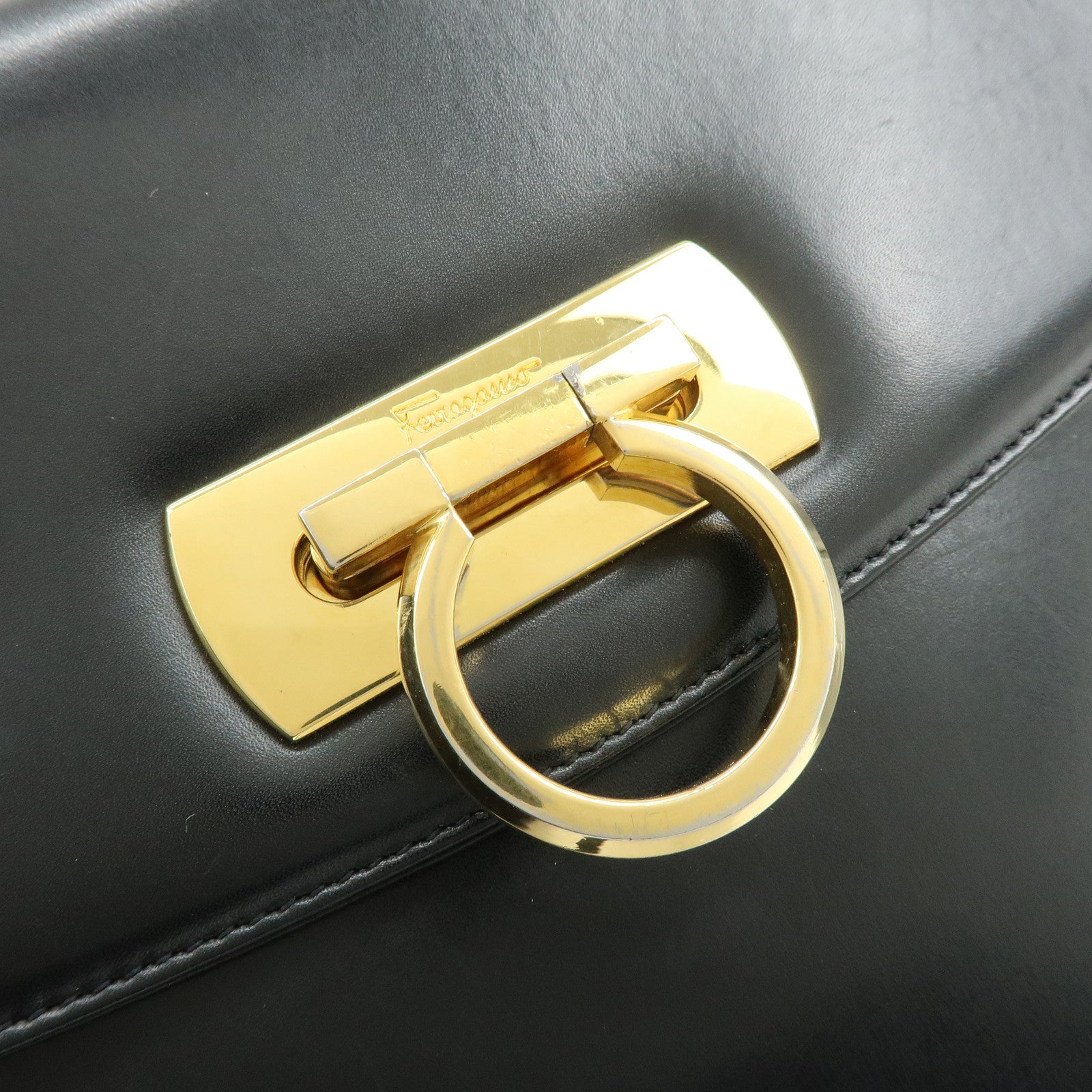 Ferragamo Gancini Leather Shoulder Bag Crossbody Bag Black