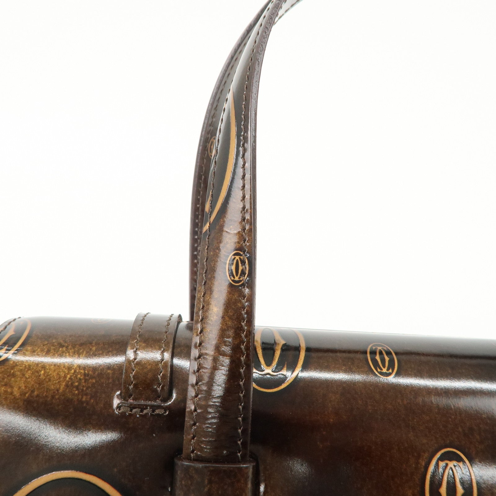 Cartier Happy Birthday 2C Logo Patent Leather Hand Bag Shoulder Bag