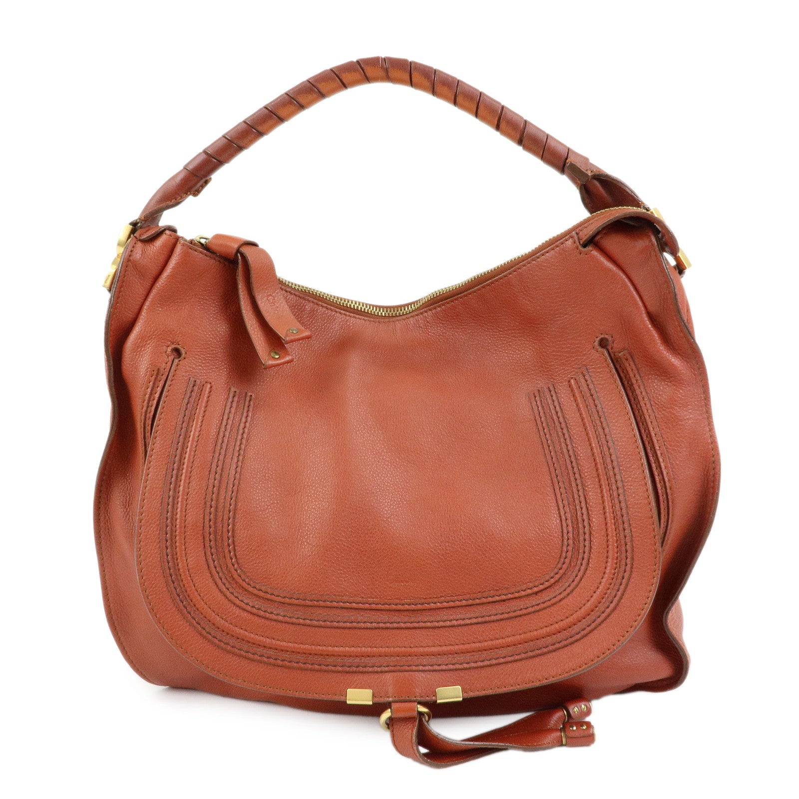 Chloe Marcie Leather Shoulder Bag Tote Bag Red Brown