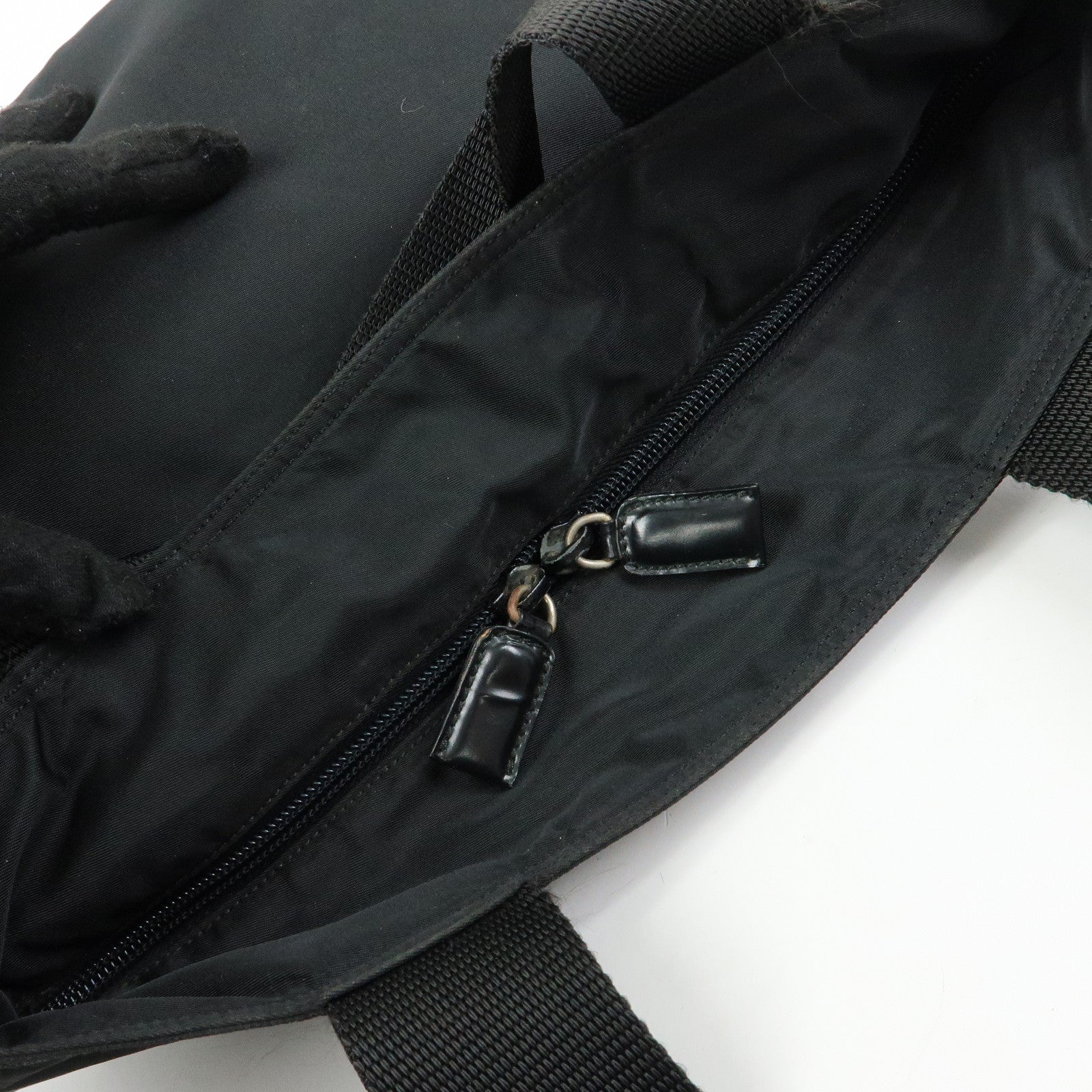 PRADA Triangle Logo Nylon Leather Tote Bag Shoulder Bag Black