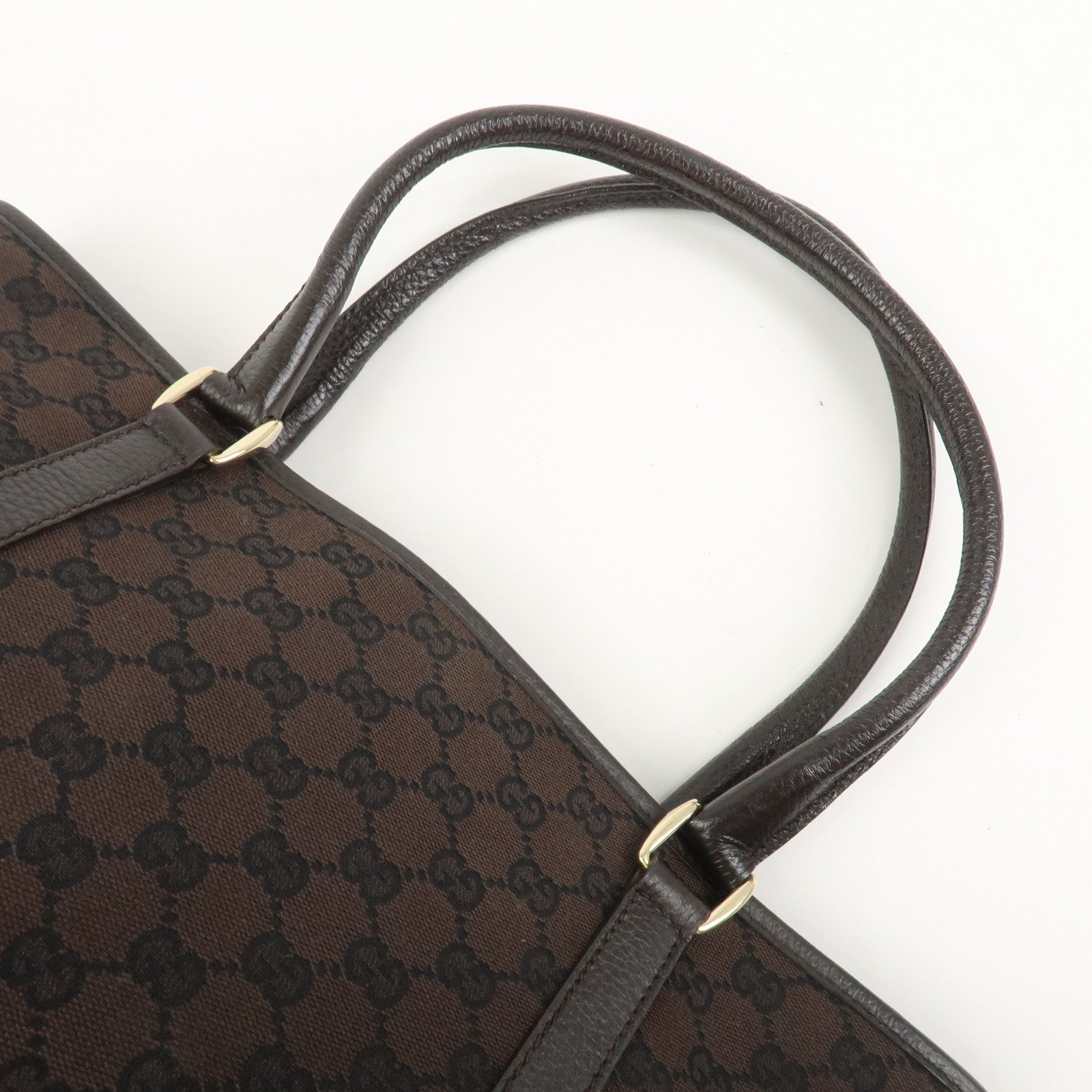 GUCCI Canvas Leather Tote Bag Shoulder Bag Dark Brown 257302