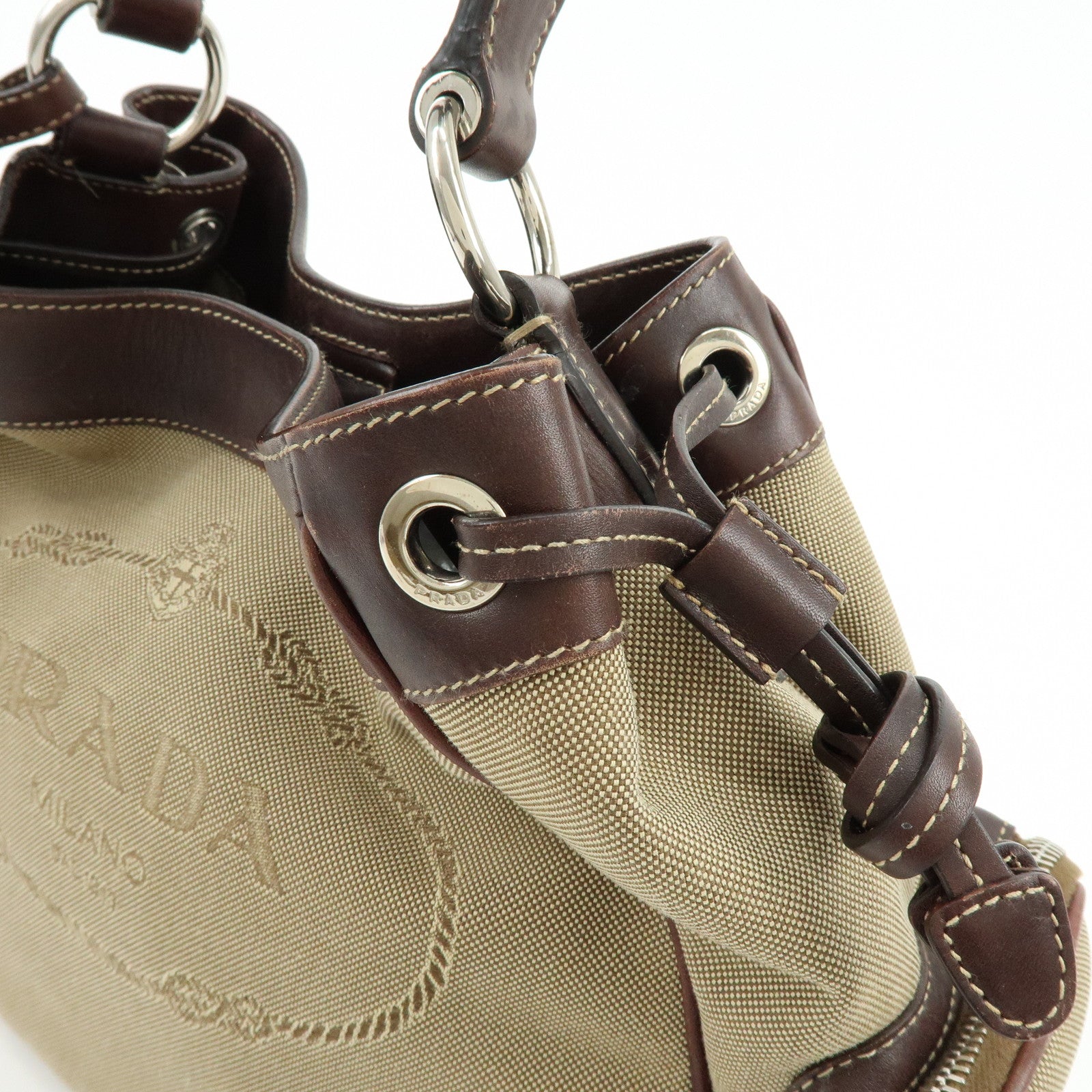 PRADA Logo Jacquard Canvas Embossed Leather Shoulder Bag BR3433