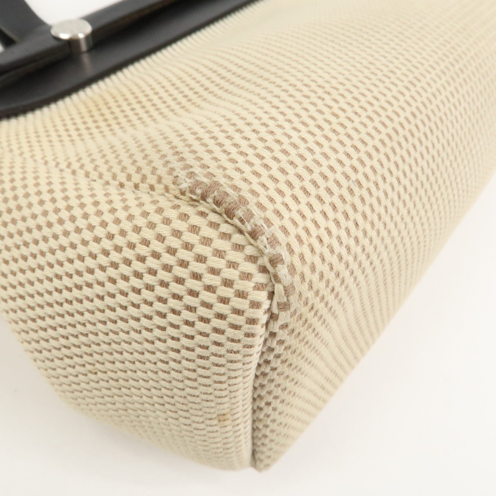 HERMES Herline Cabas PM Toile GM Canvas Leather Hand Bag □H Stamped