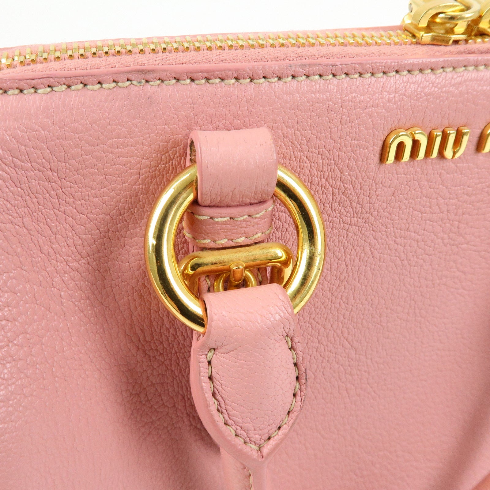 MIU MIU Logo Leather 2Way Bag Hand Bag Pink