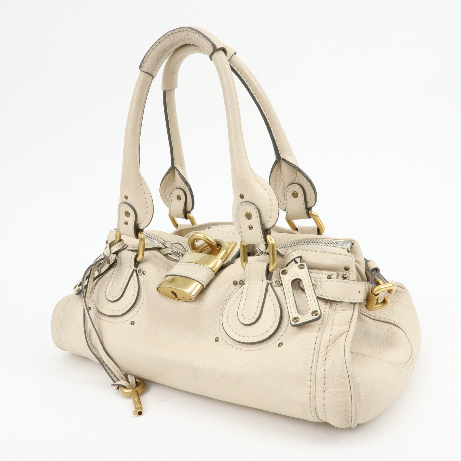 Chloe Paddington Leather Hand Bag Boston Bag Shoulder Bag Ivory
