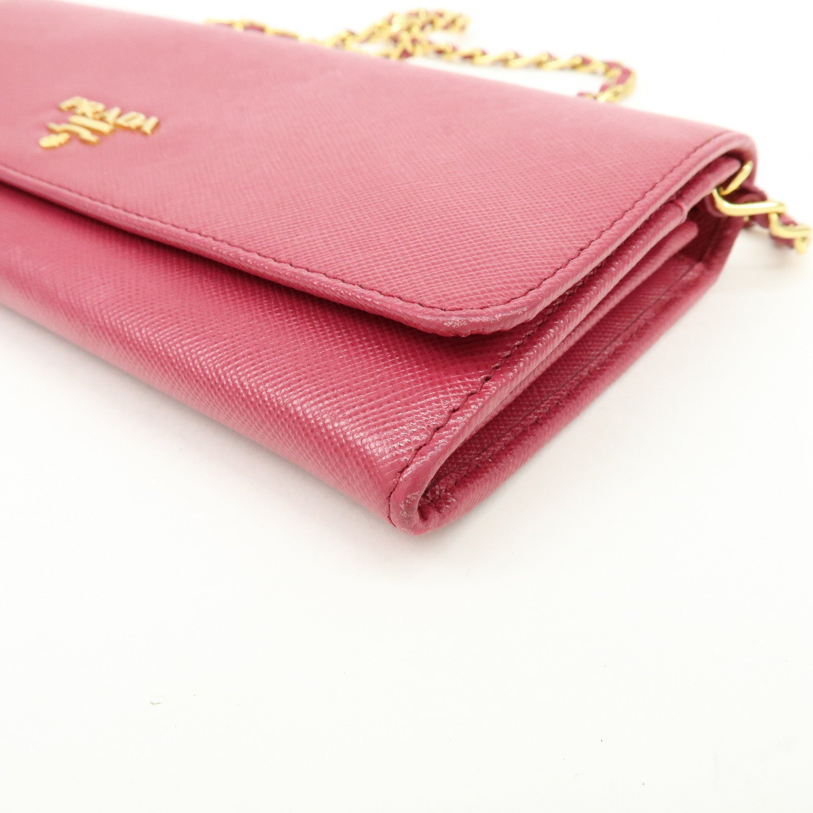 PRADA Saffiano Leather Chain Wallet WOC Pink 1M1290