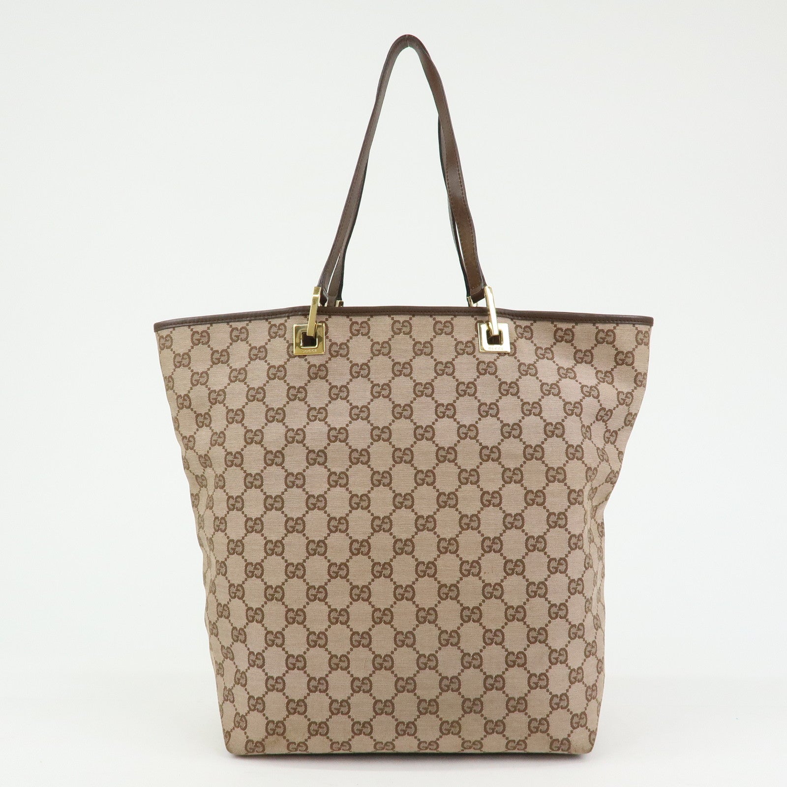 GUCCI GG Canvas Leather Tote Bag Shoulder Bag Brown 002・1098