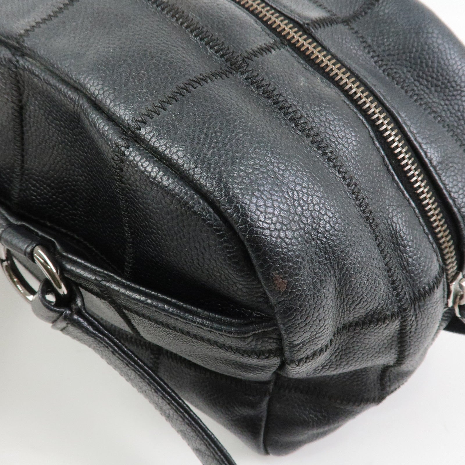 CHANEL Chocolate Bar Caviarskin Boston Bag Hand Bag Black A28023