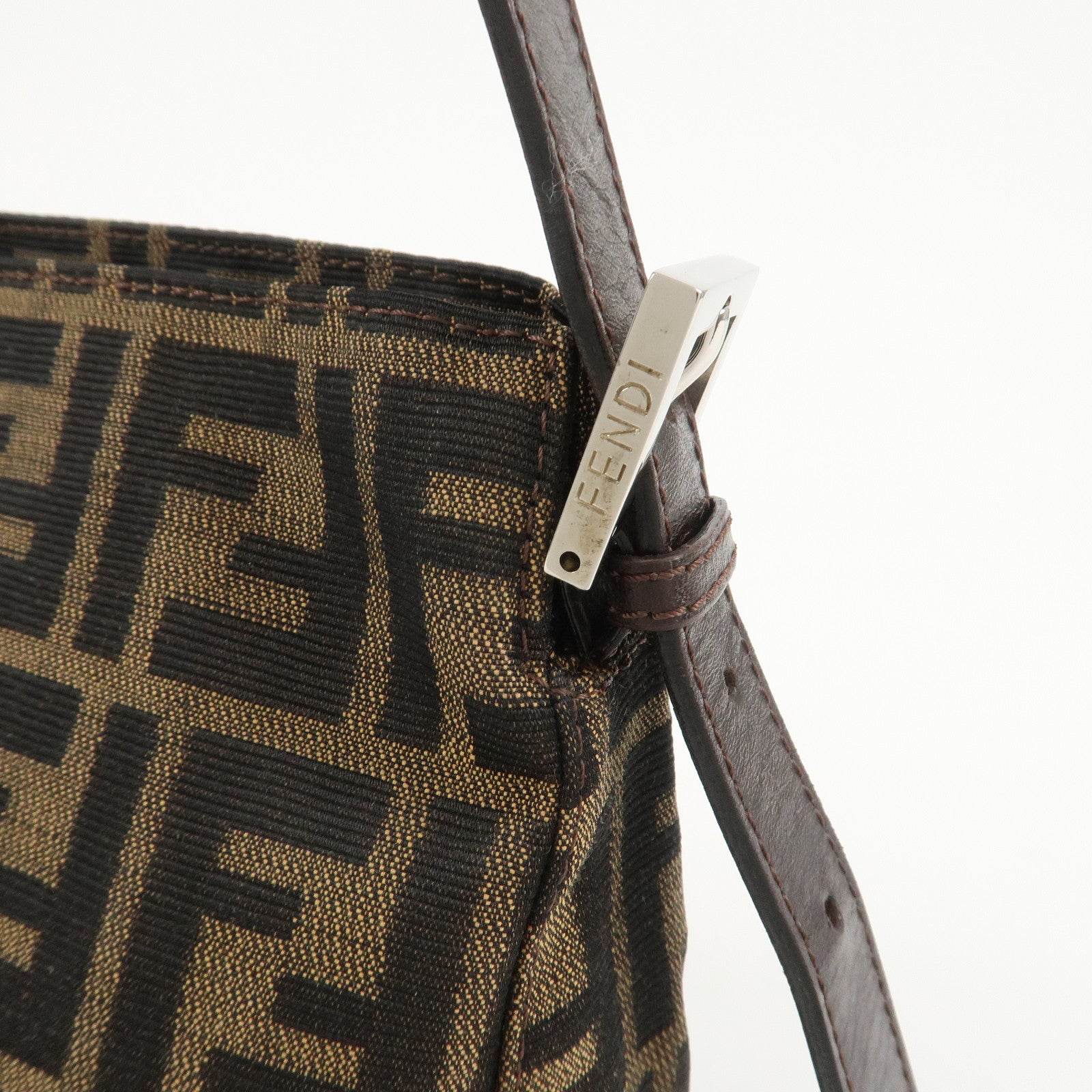 FENDI Zucca Canvas Leather Shoulder Bag Black Brown 21452656609