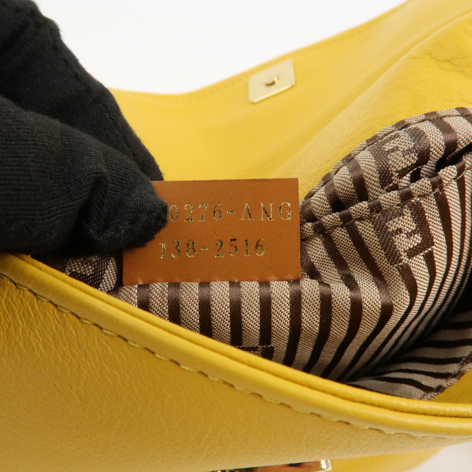 FENDI Leather Chain Shoulder Bag Purse Crossbody Bag Yellow 8M0276