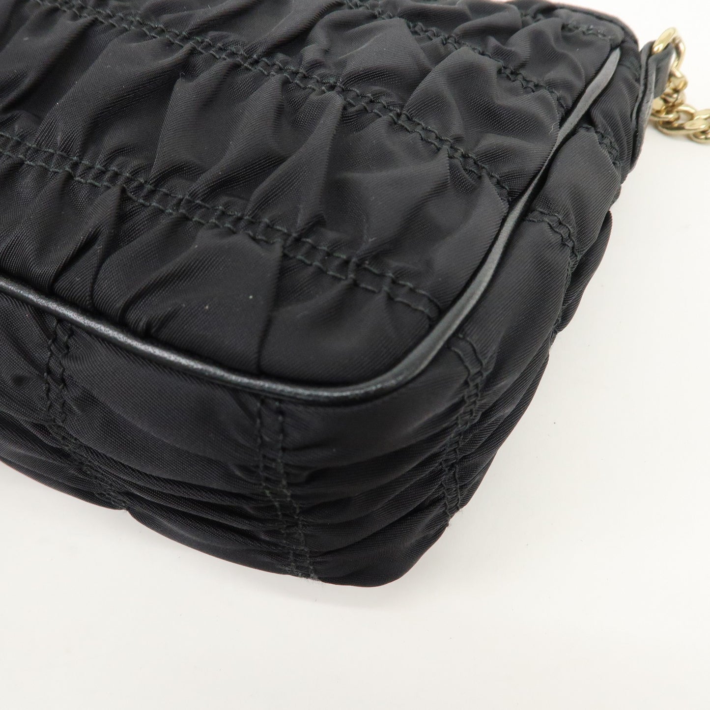 PRADA Nylon Leather Chain Shoulder Bag Black 1BH152