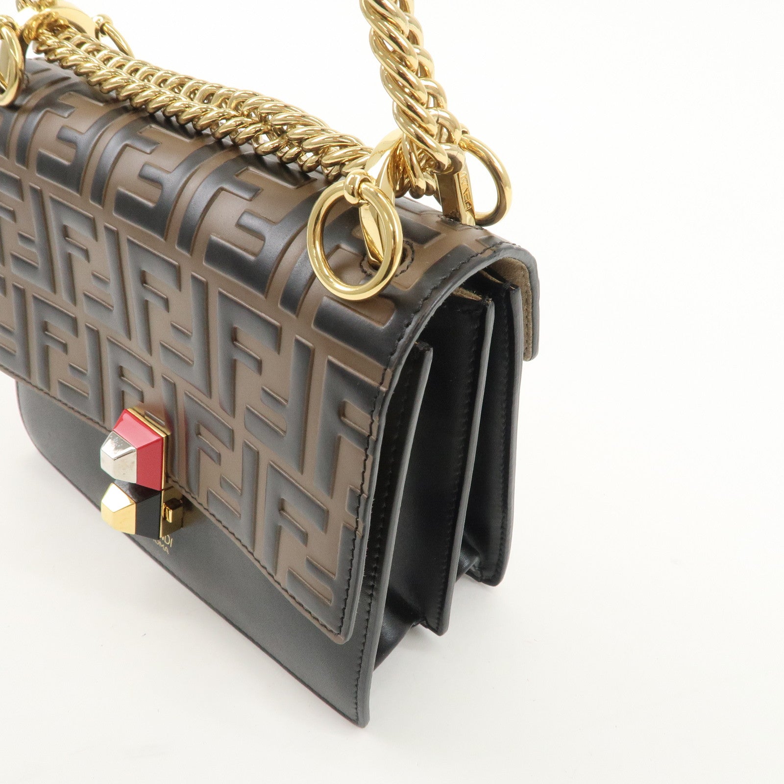 FENDI Zucca Mini Canai Leather Chain Shoulder Bag Black 8M0381