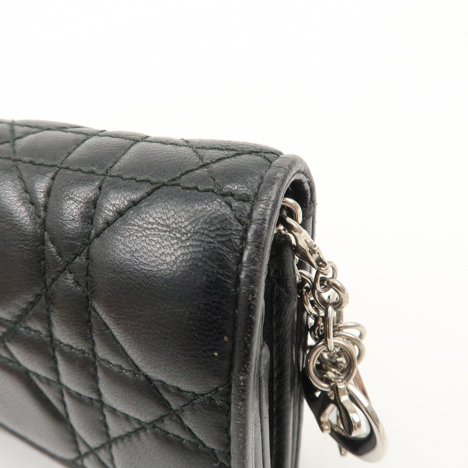 Christian Dior Cannage Leather Chain Long Wallet WOC Black