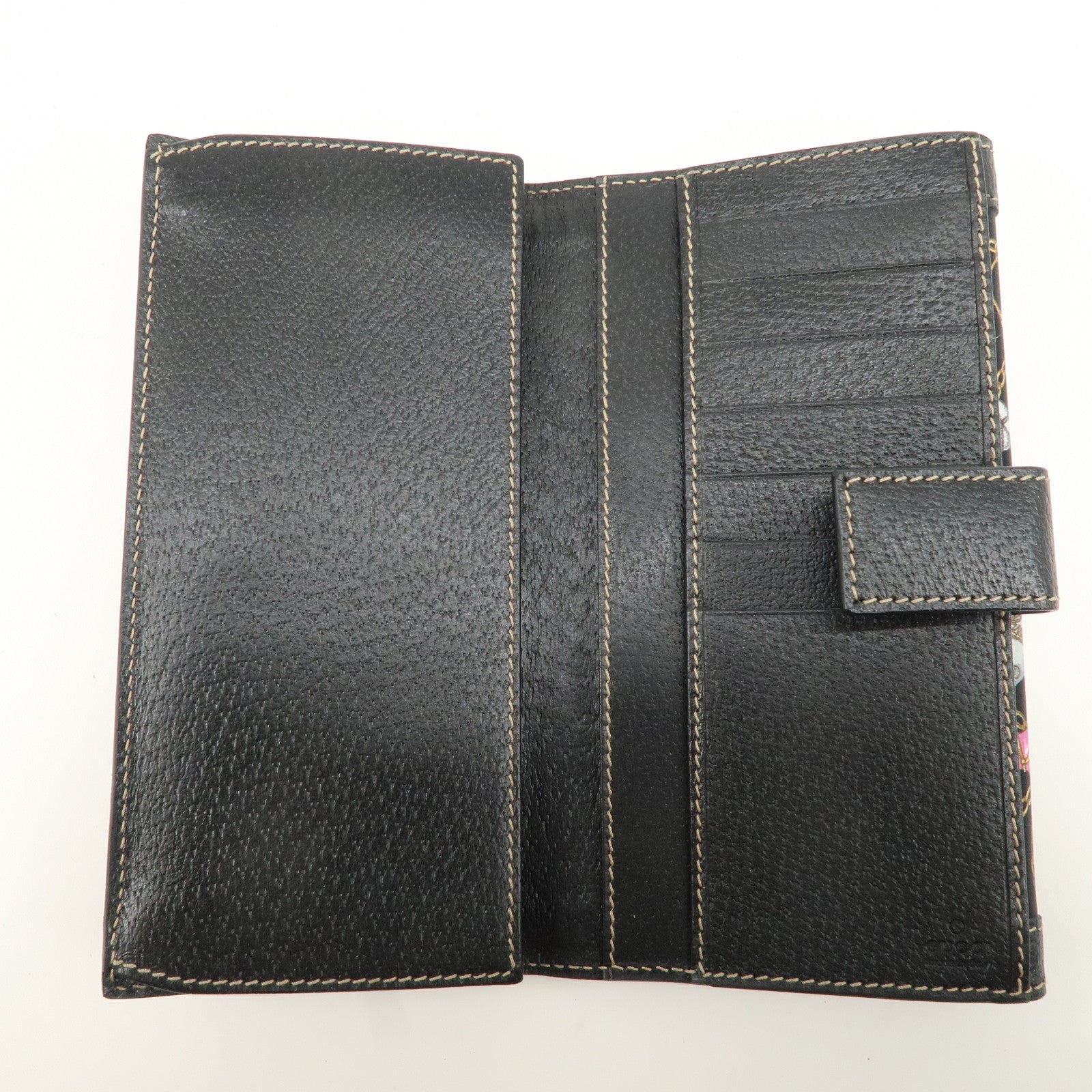 GUCCI Charmy Nylon Leather W Hook Long Wallet Black 153211