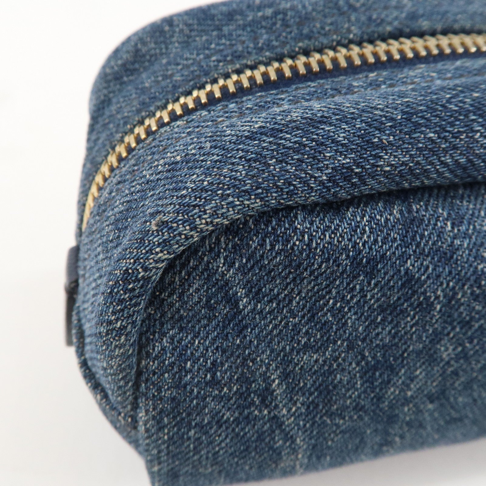 PRADA Logo Denim Cosmetic Pouch Blue